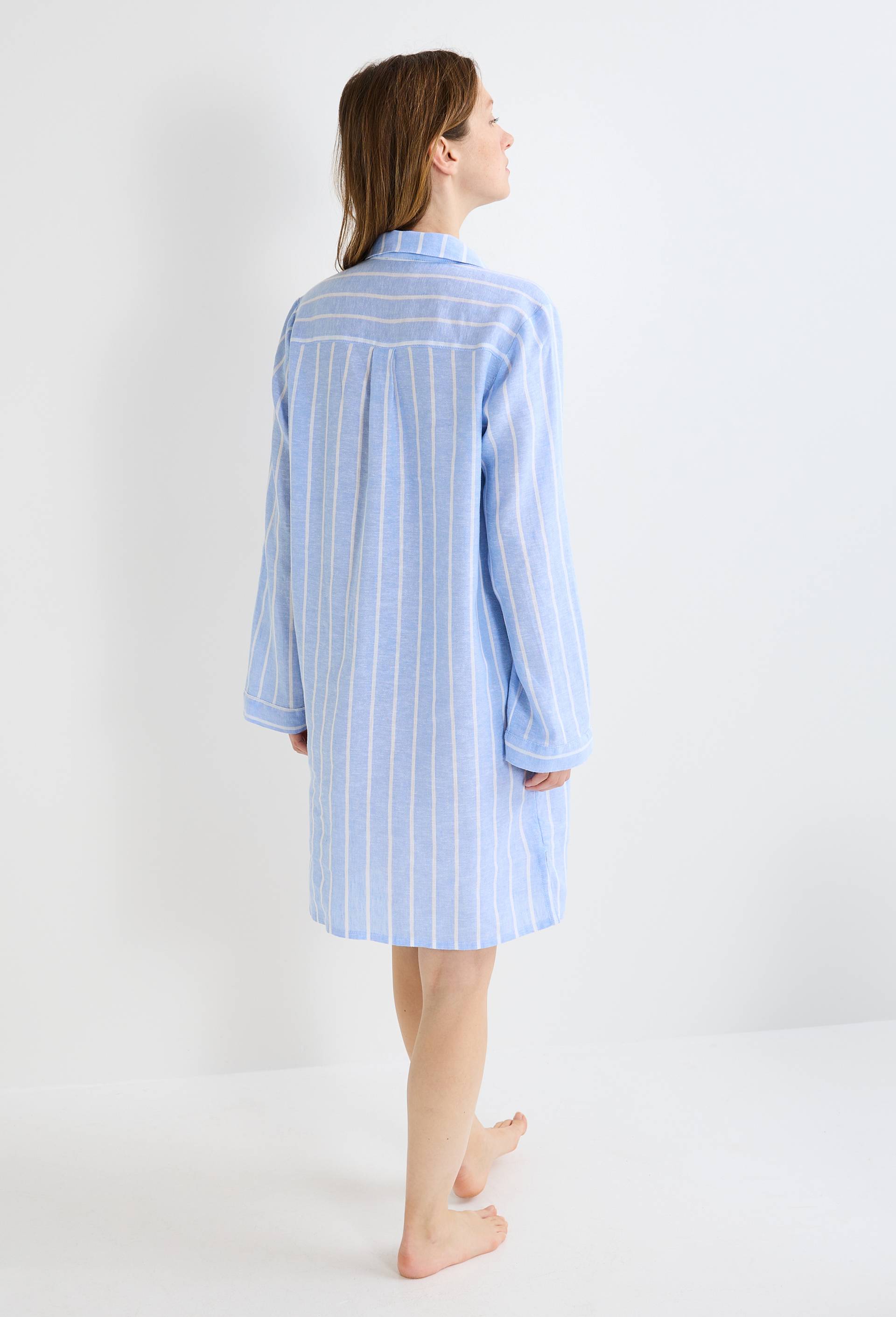 Chemise de nuit ray&eacute;e en lin, Bleu clair, large image number 1
