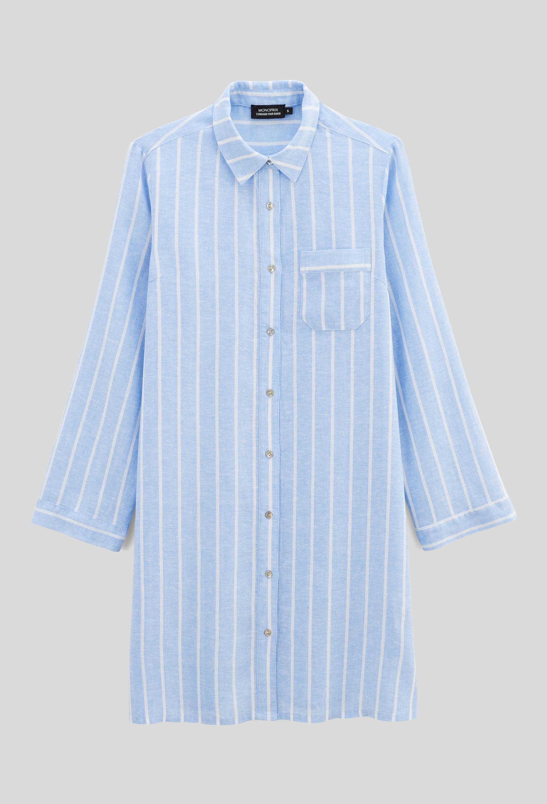 Chemise de nuit ray&eacute;e en lin, Bleu clair, large image number 2