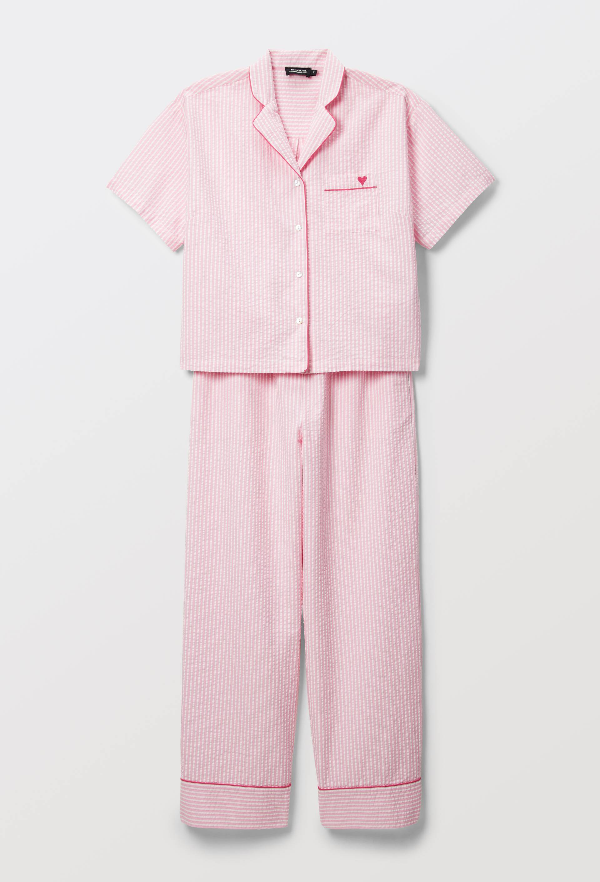 Pyjama manches courtes ray&eacute; en coton BIO, Rose, large image number 3.0