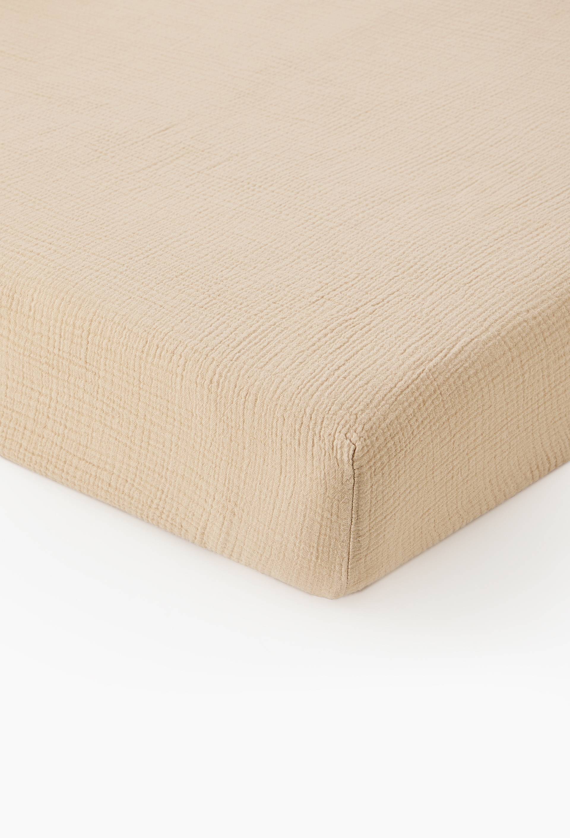 Drap housse uni, gaze de coton, 100% coton bio GOTS, Beige clair, large image number 0