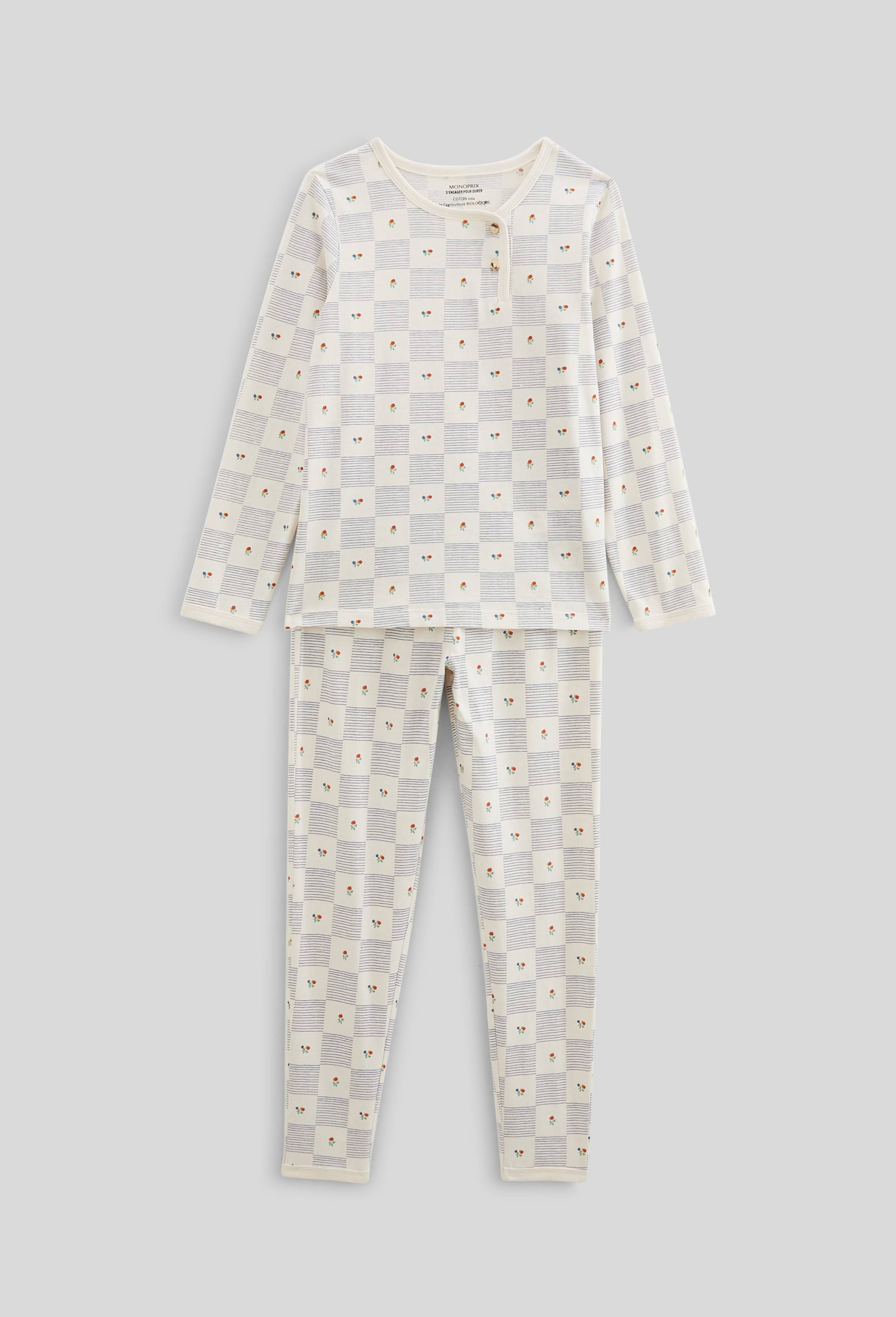 Pyjama manches longues imprimé en jersey coton BIO GOTS, Beige clair, large image number 0
