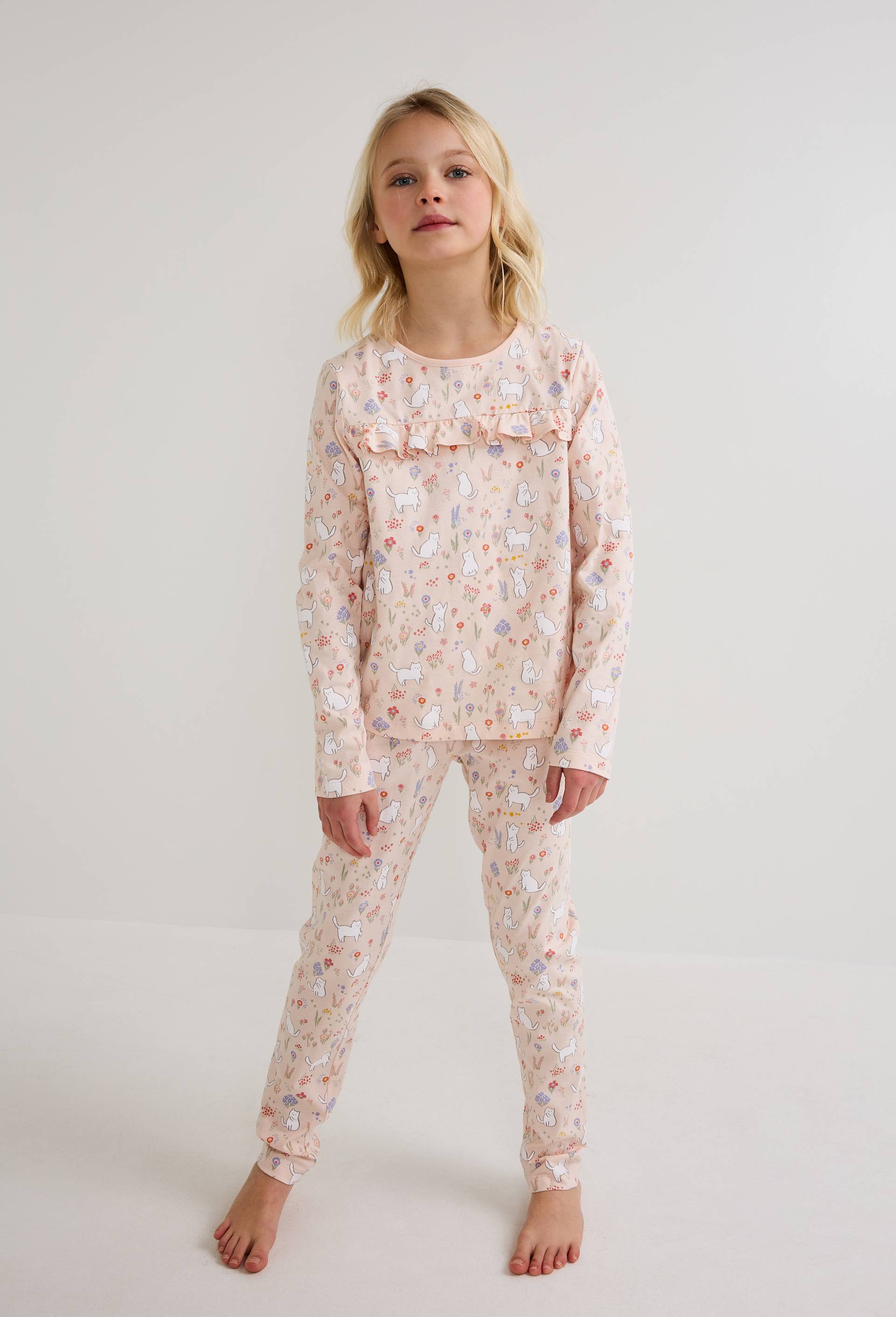 Pyjama manches longues imprimé en jersey coton BIO GOTS, Beige clair, large image number 0
