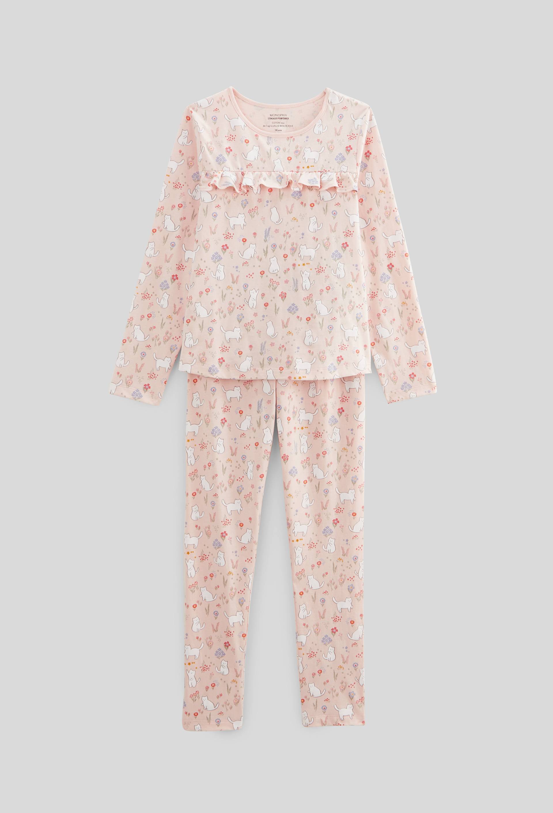 Pyjama manches longues imprimé en jersey coton BIO GOTS, Beige clair, large image number 1