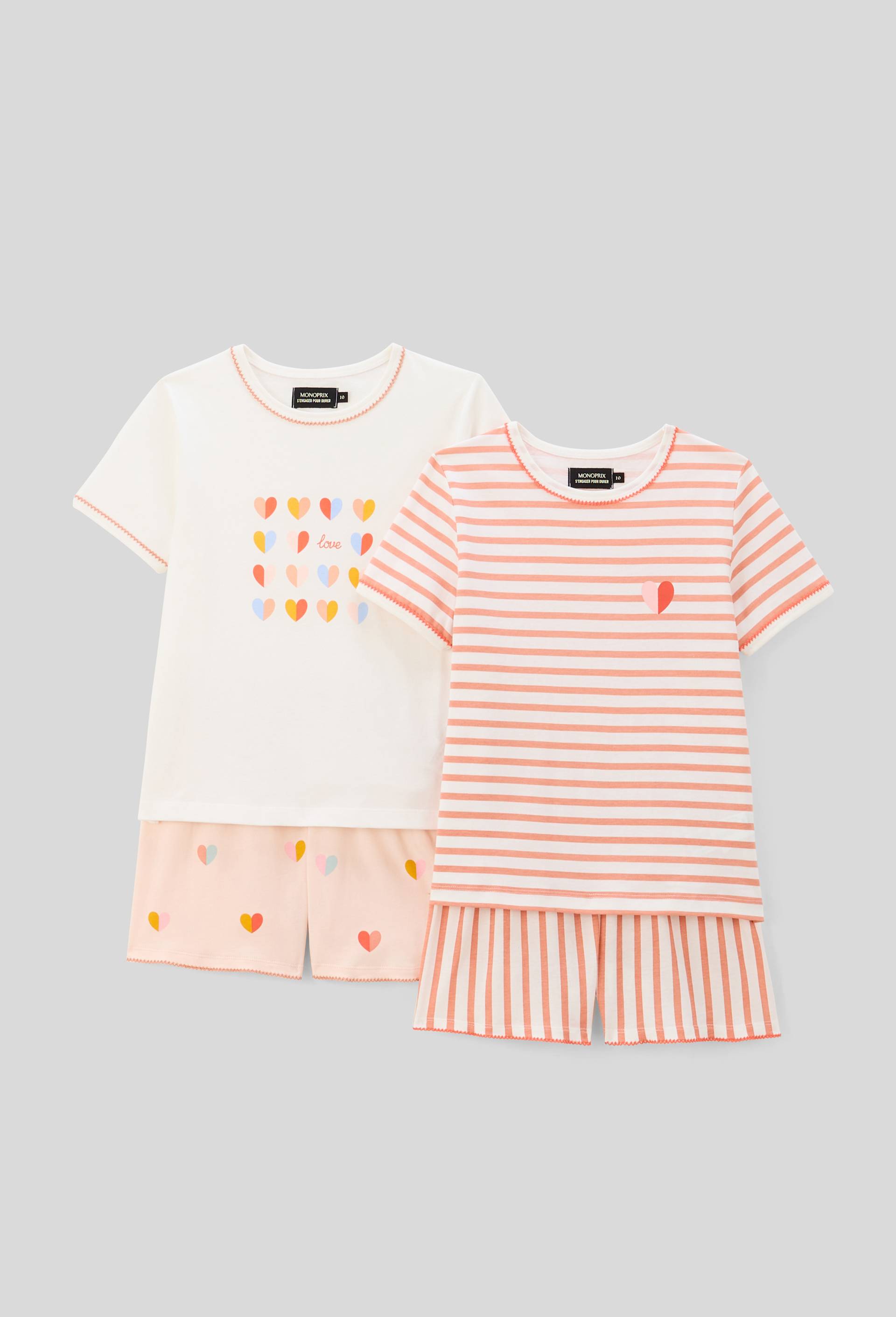 Lot de 2 pyjamas shorts imprimé en jersey coton BIO GOTS, Ecru, large image number 0