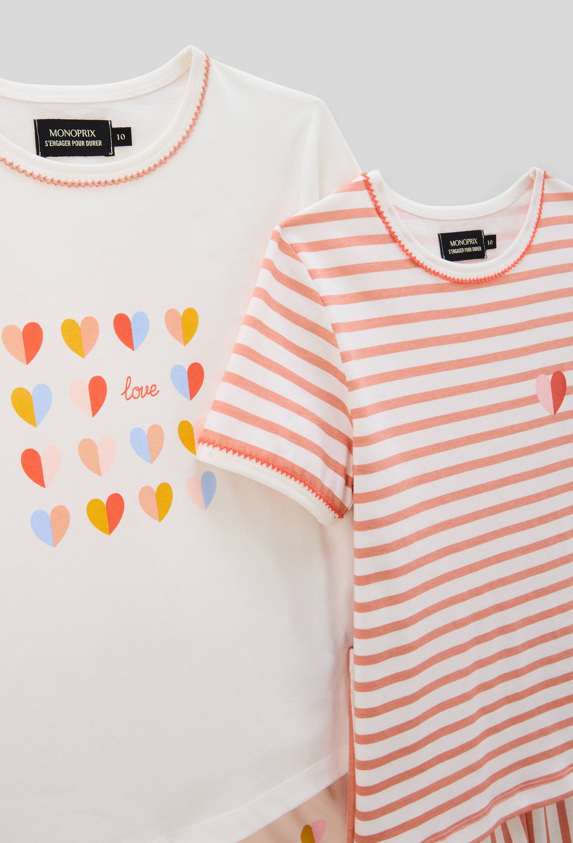 Lot de 2 pyjamas shorts imprimé en jersey coton BIO GOTS, Ecru, large image number 2.0