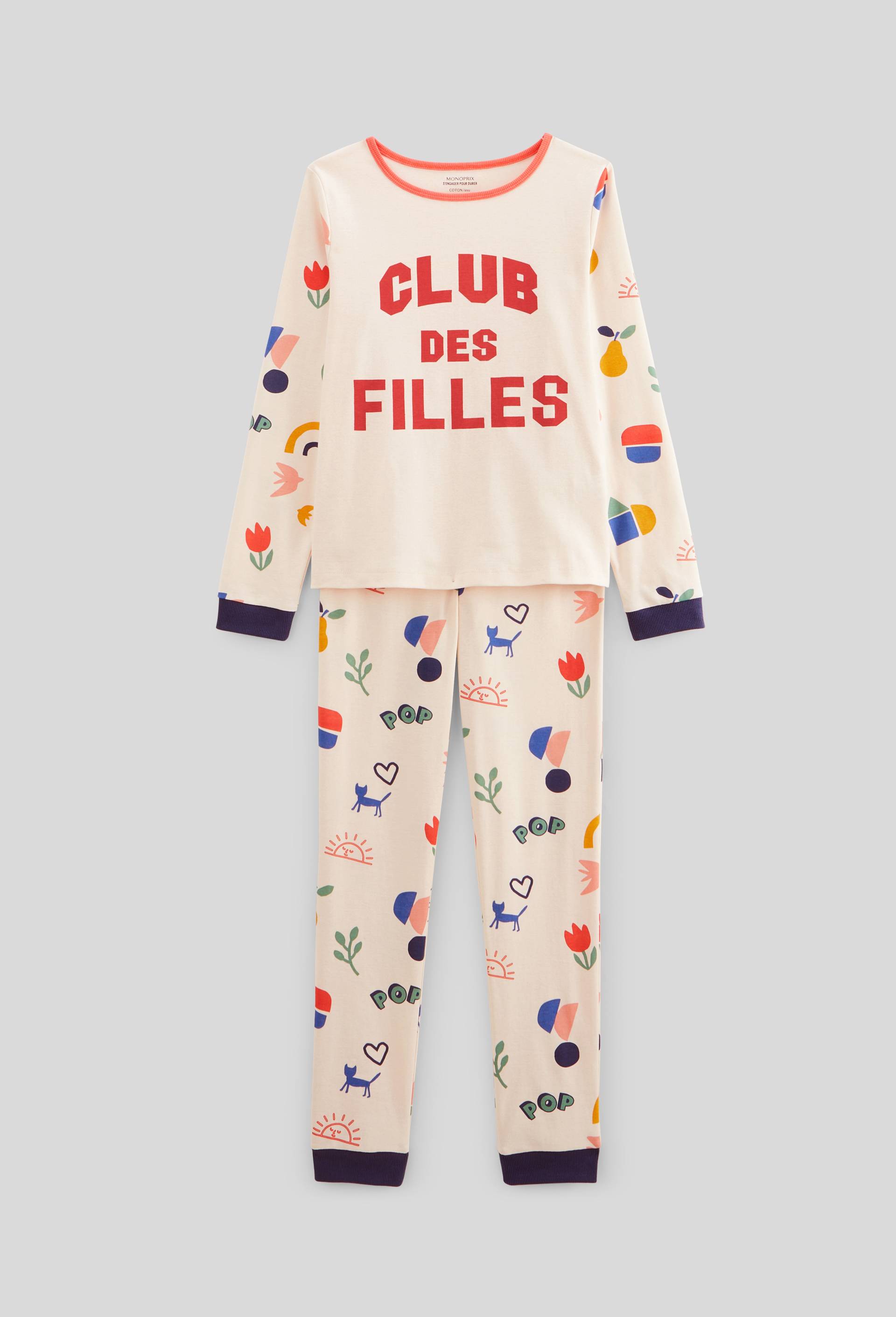 Pyjama manches longues imprimé en jersey coton BIO GOTS, Orange, large image number 1