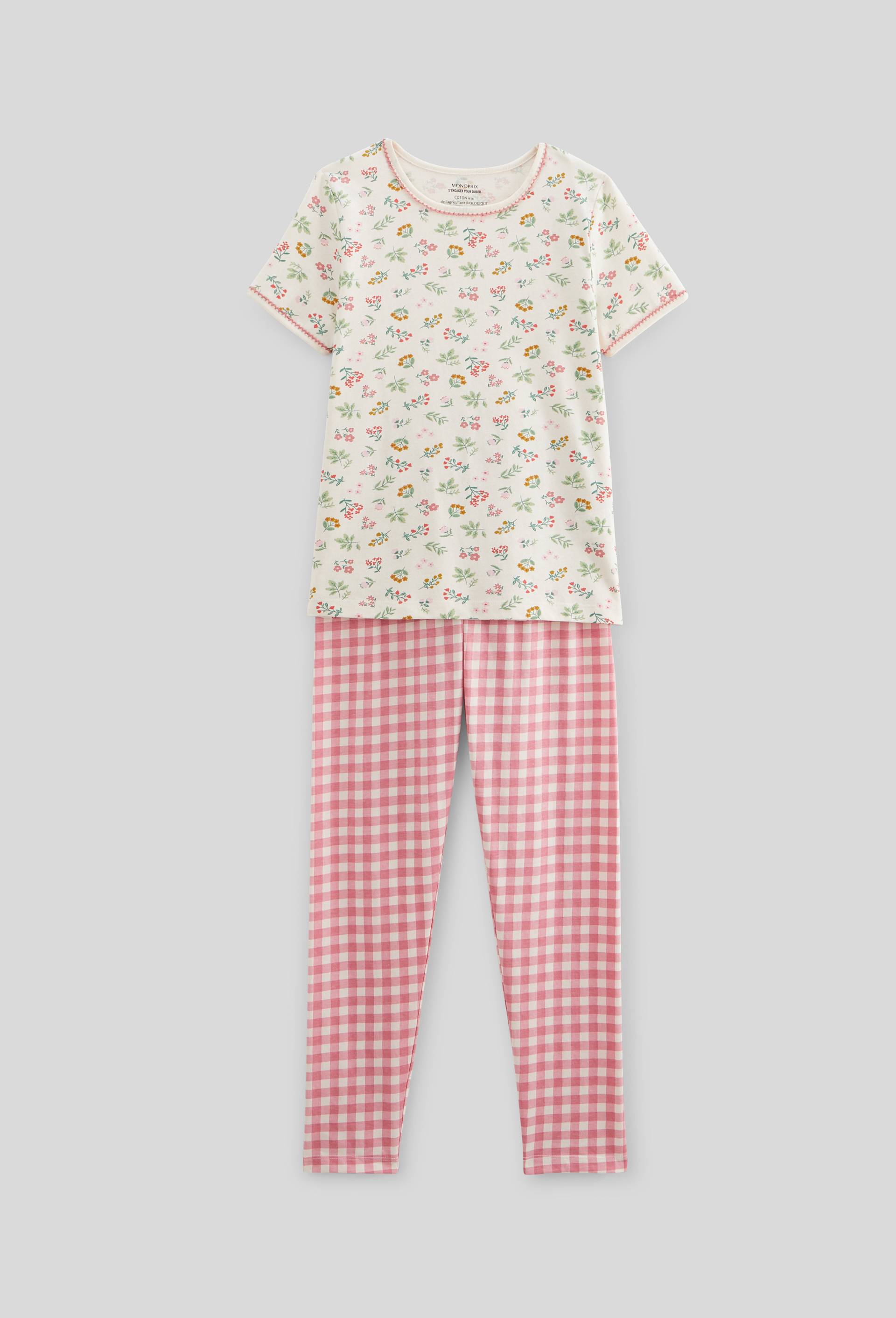 Pyjama manches courtes imprimé en jersey coton BIO GOTS, Rose, large image number 1