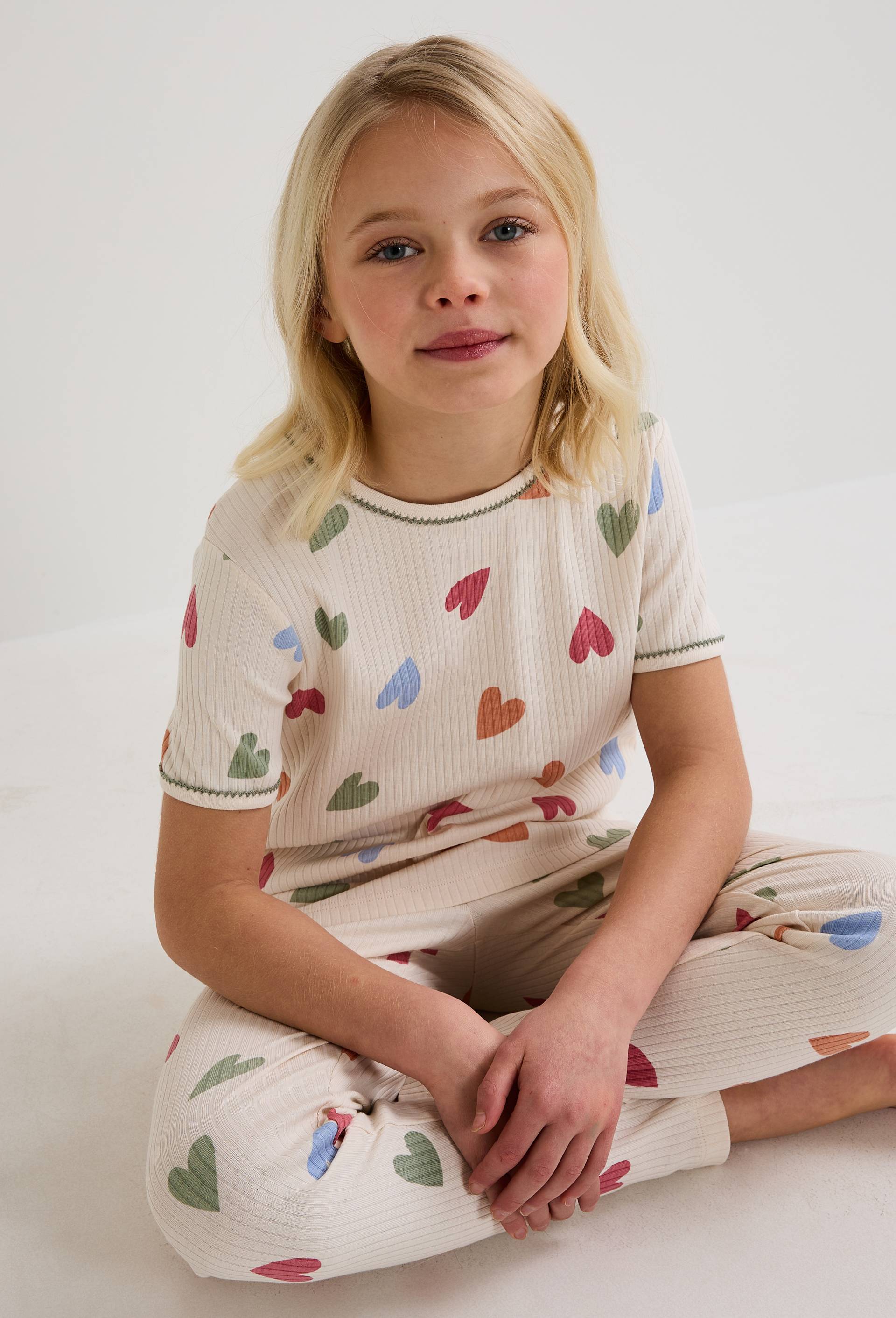 Pyjama manches courtes imprimé en jersey coton BIO GOTS, Beige clair, large image number 0