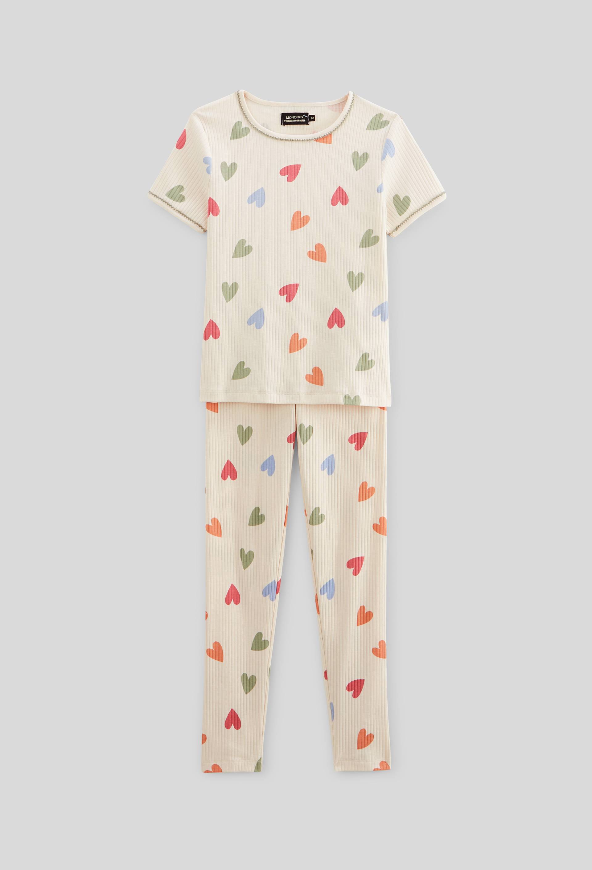 Pyjama manches courtes imprimé en jersey coton BIO GOTS, Beige clair, large image number 1
