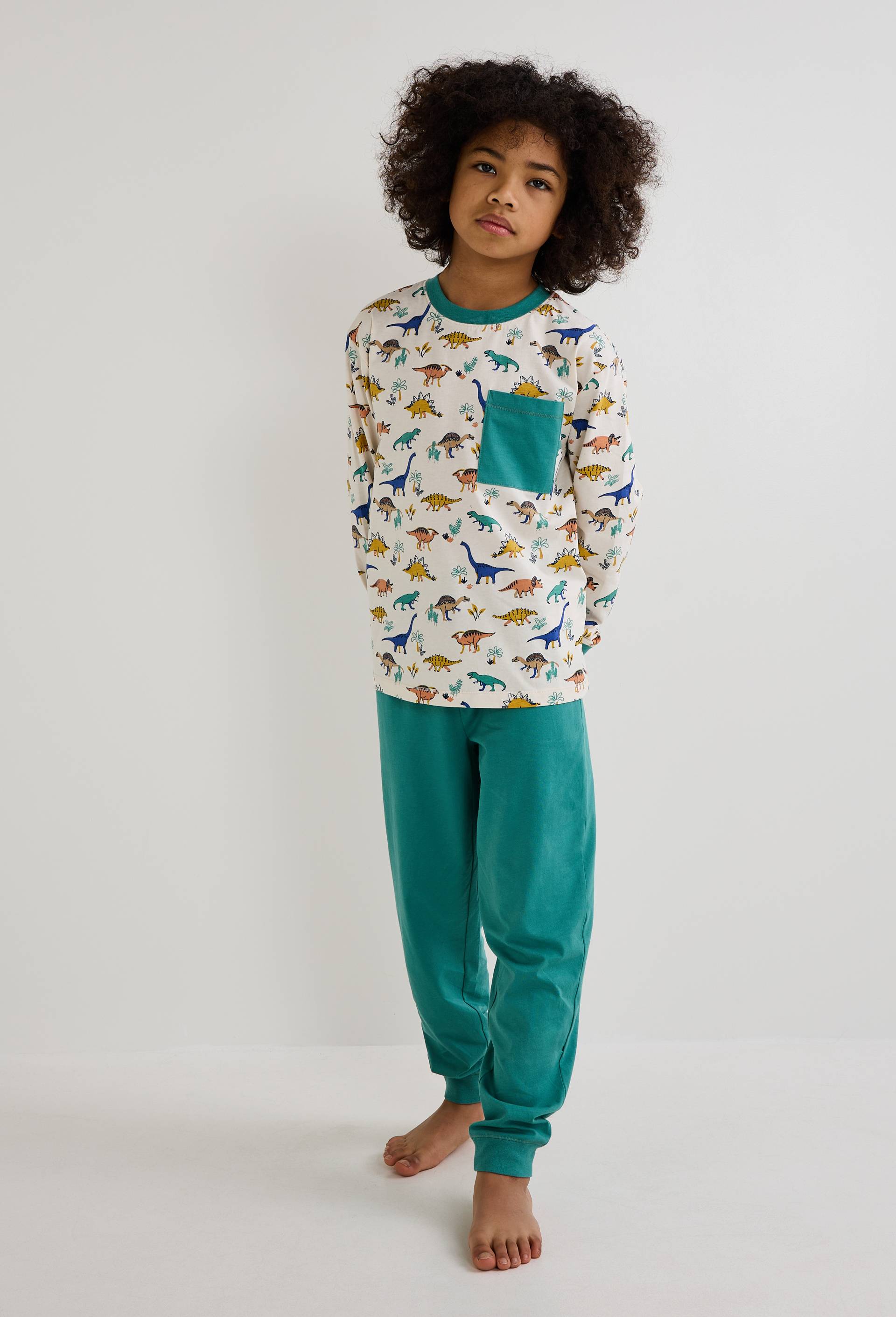 Pyjama manches longues imprim&eacute; en jersey coton BIO GOTS, Vert, large image number 0