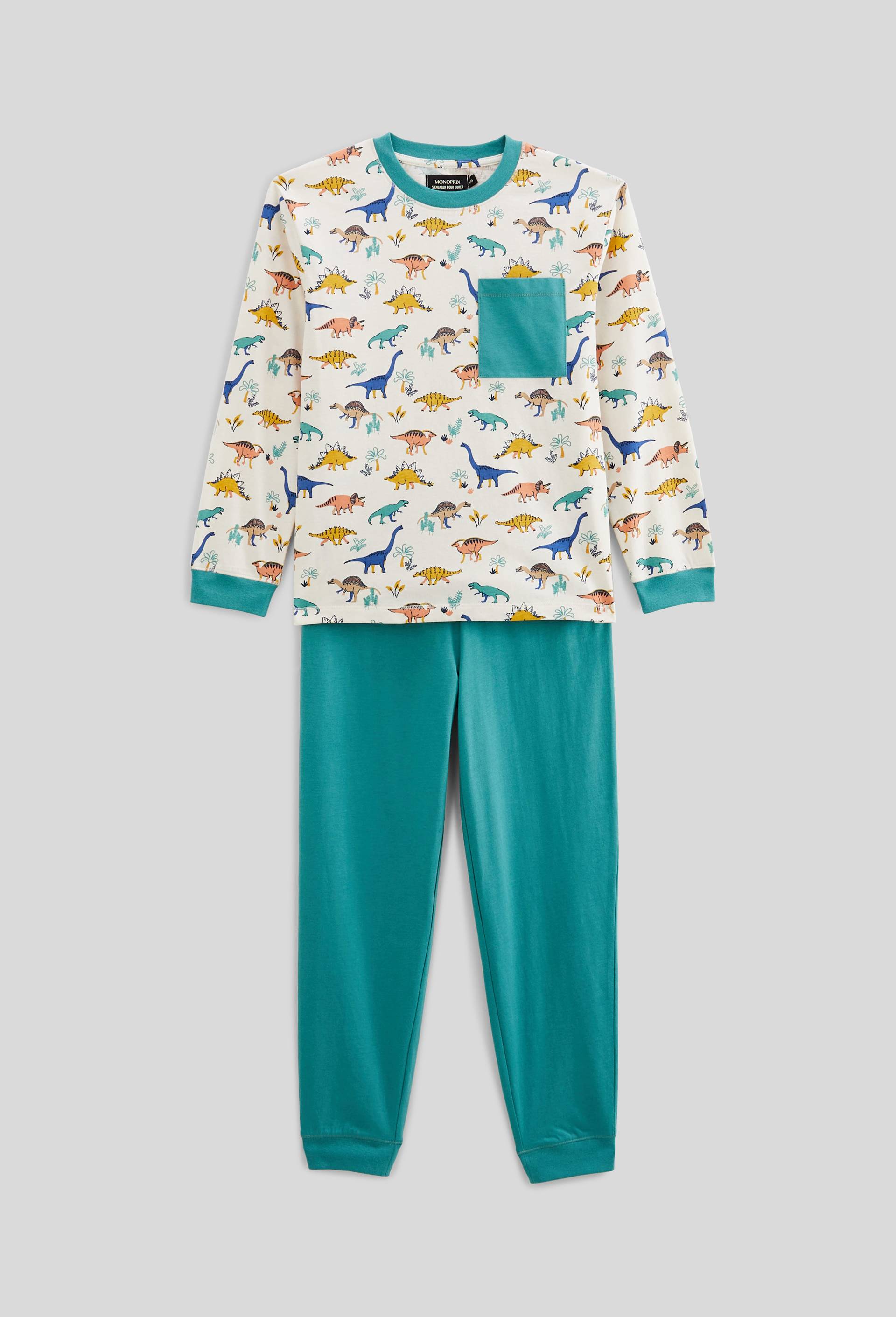 Pyjama manches longues imprim&eacute; en jersey coton BIO GOTS, Vert, large image number 1