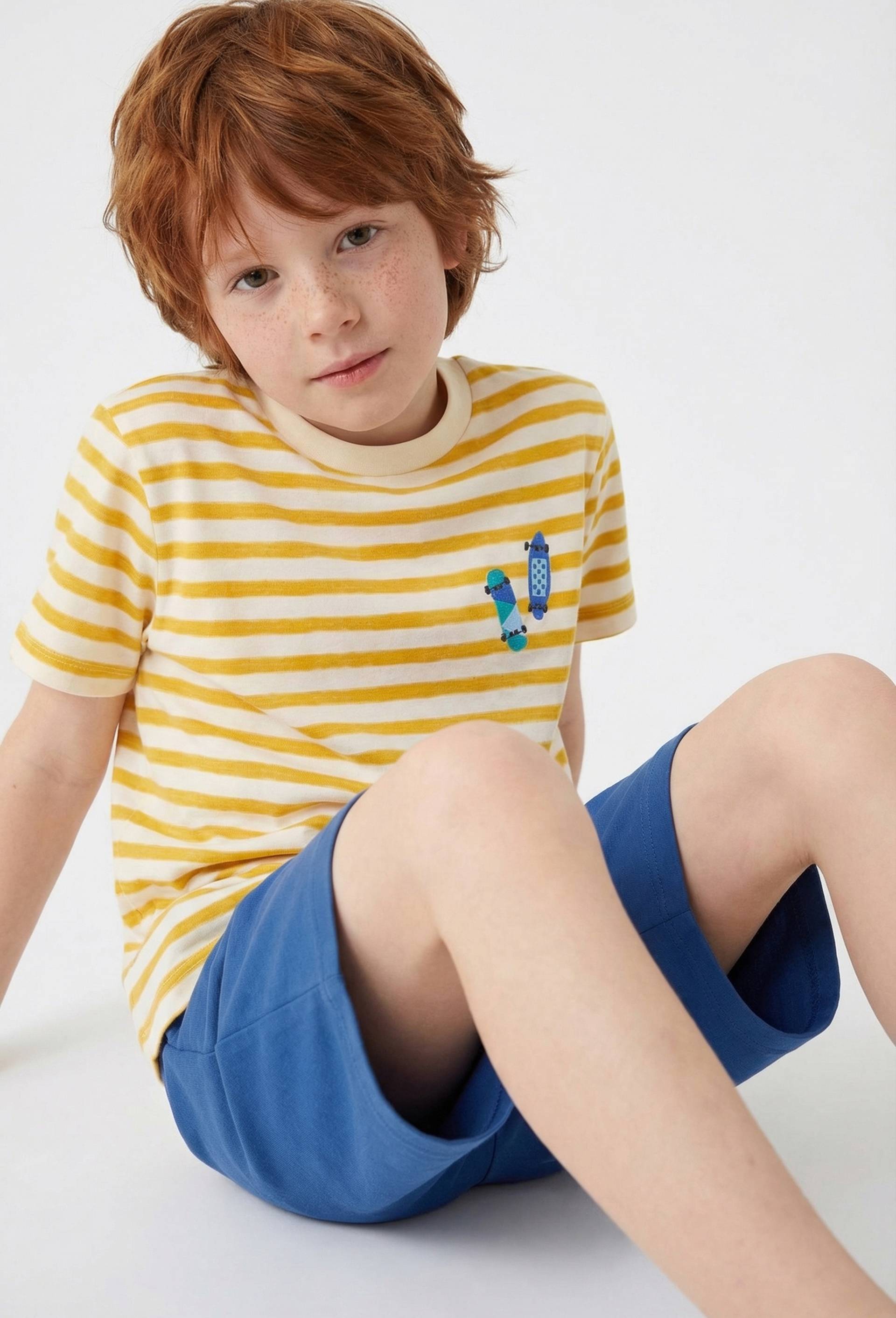 Lot de 2 pyjamas shorts imprim&eacute; en jersey coton BIO GOTS, Bleu, large image number 0