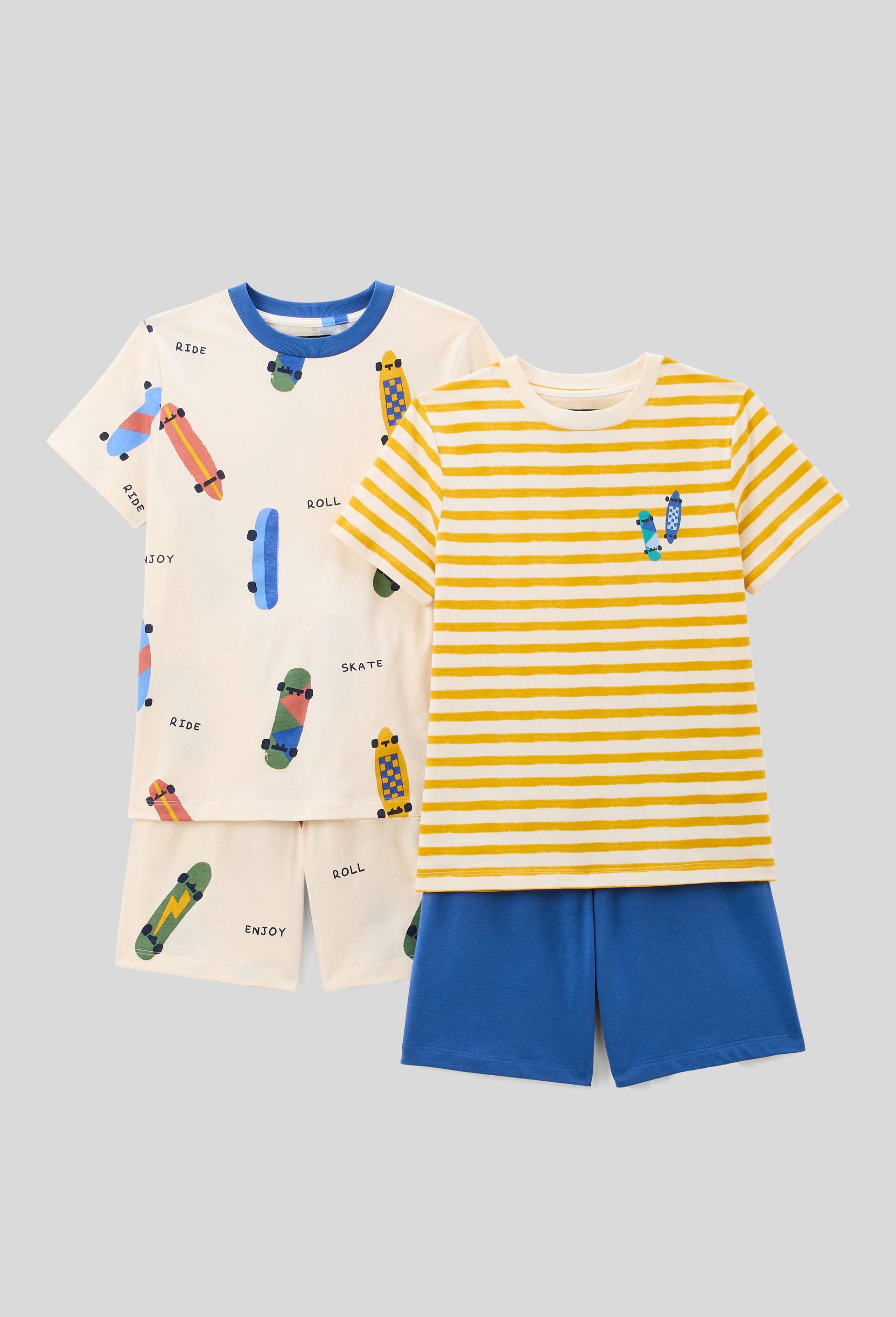 Lot de 2 pyjamas shorts imprim&eacute; en jersey coton BIO GOTS, Bleu, large image number 2