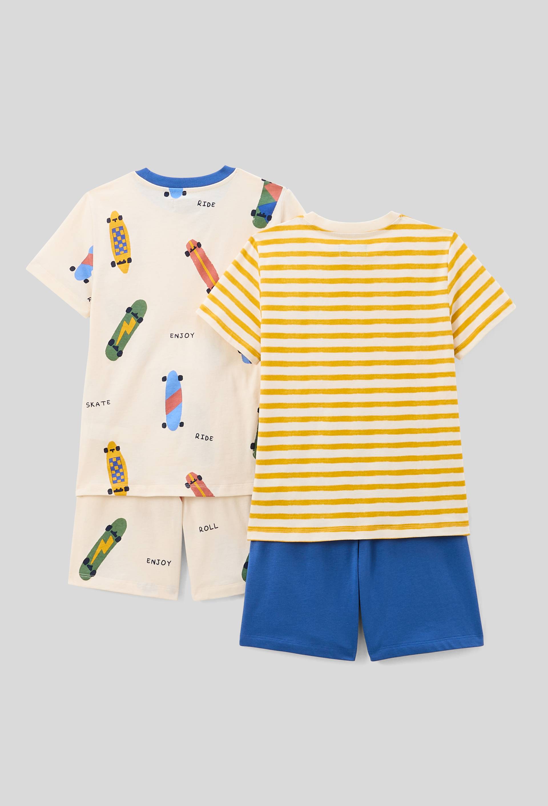 Lot de 2 pyjamas shorts imprim&eacute; en jersey coton BIO GOTS, Bleu, large image number 3