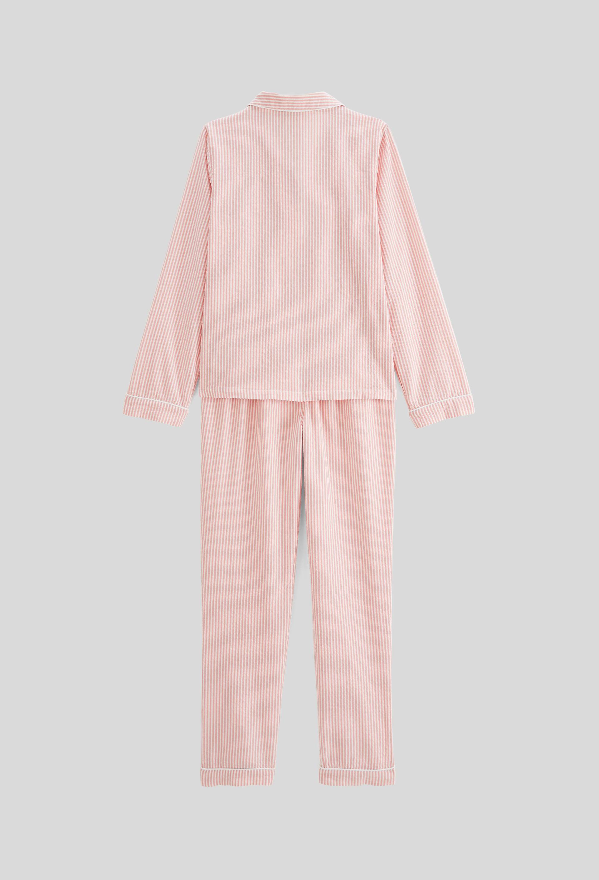 Pyjama chemise manches longues en seersucker rayé coton BIO GOTS, Orange, large image number 2