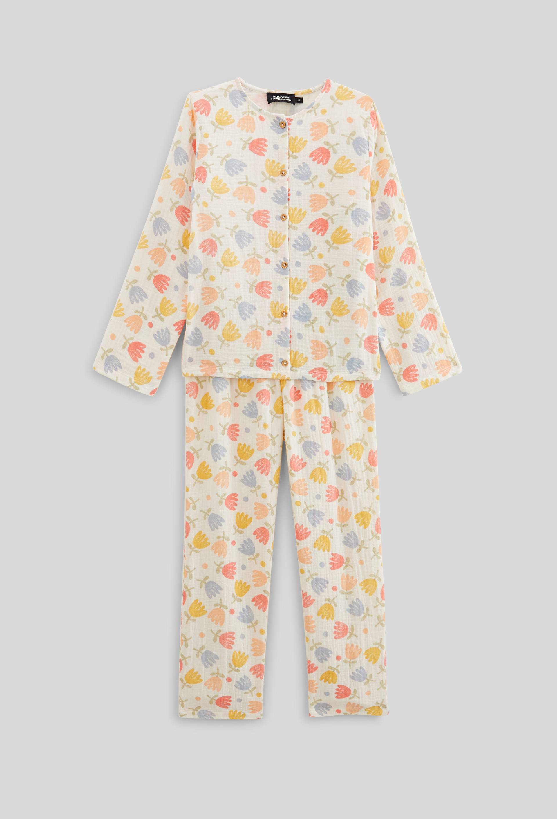 Pyjama manches longues imprimé en gaze de coton BIO GOTS, Beige clair, large image number 0.0