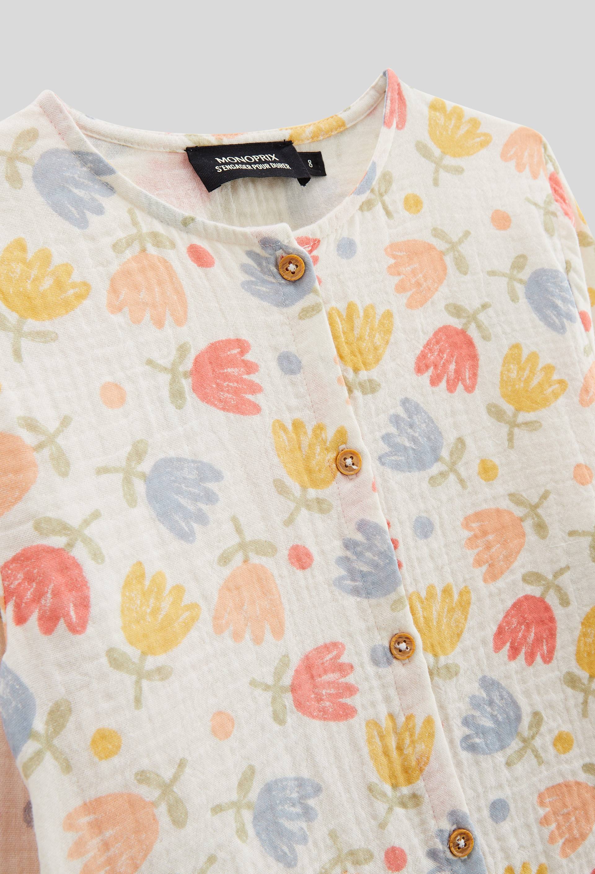 Pyjama manches longues imprimé en gaze de coton BIO GOTS, Beige clair, large image number 2.0