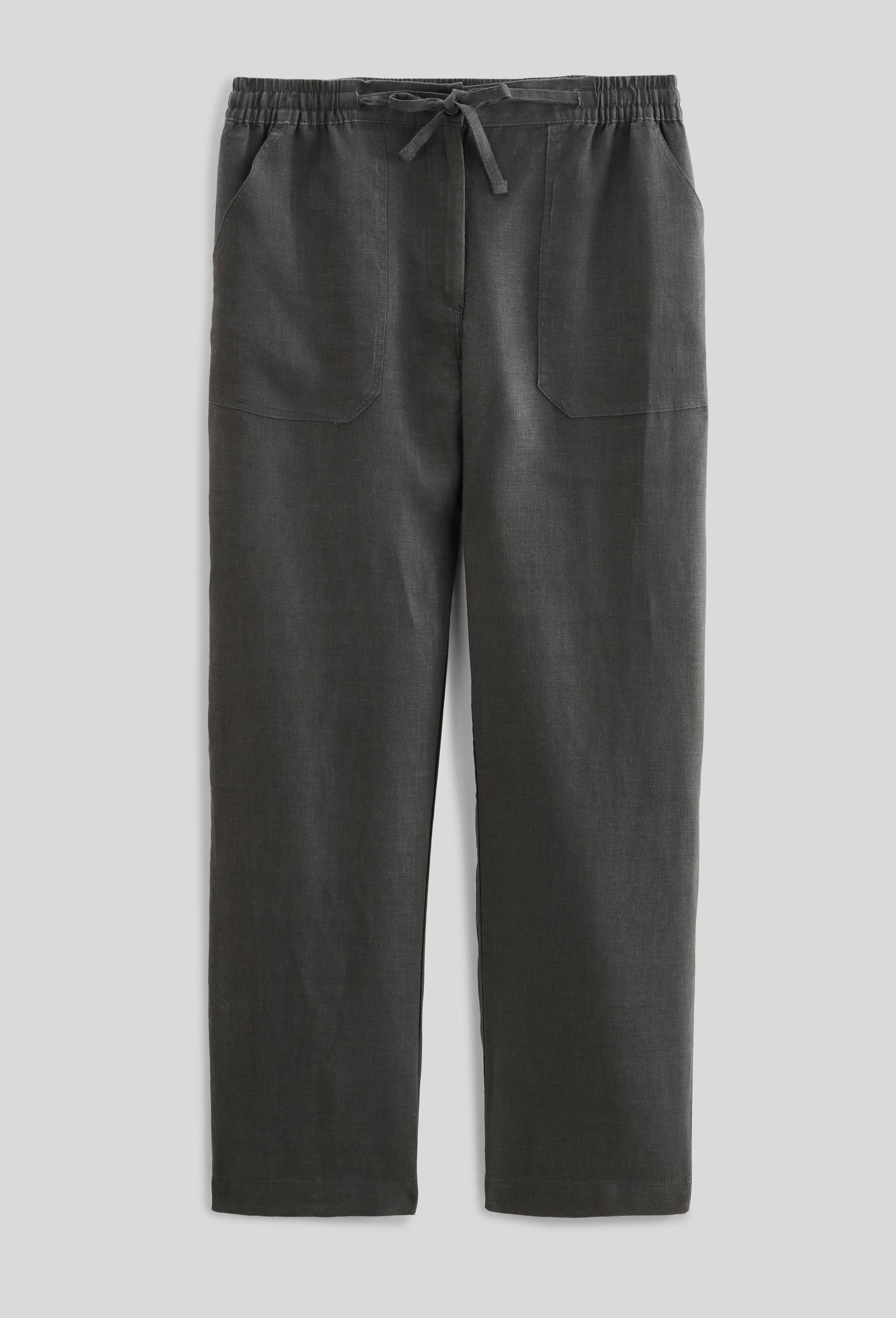 Pantalon taille semi-élastiquée uni en lin, Vert foncé, large image number 2