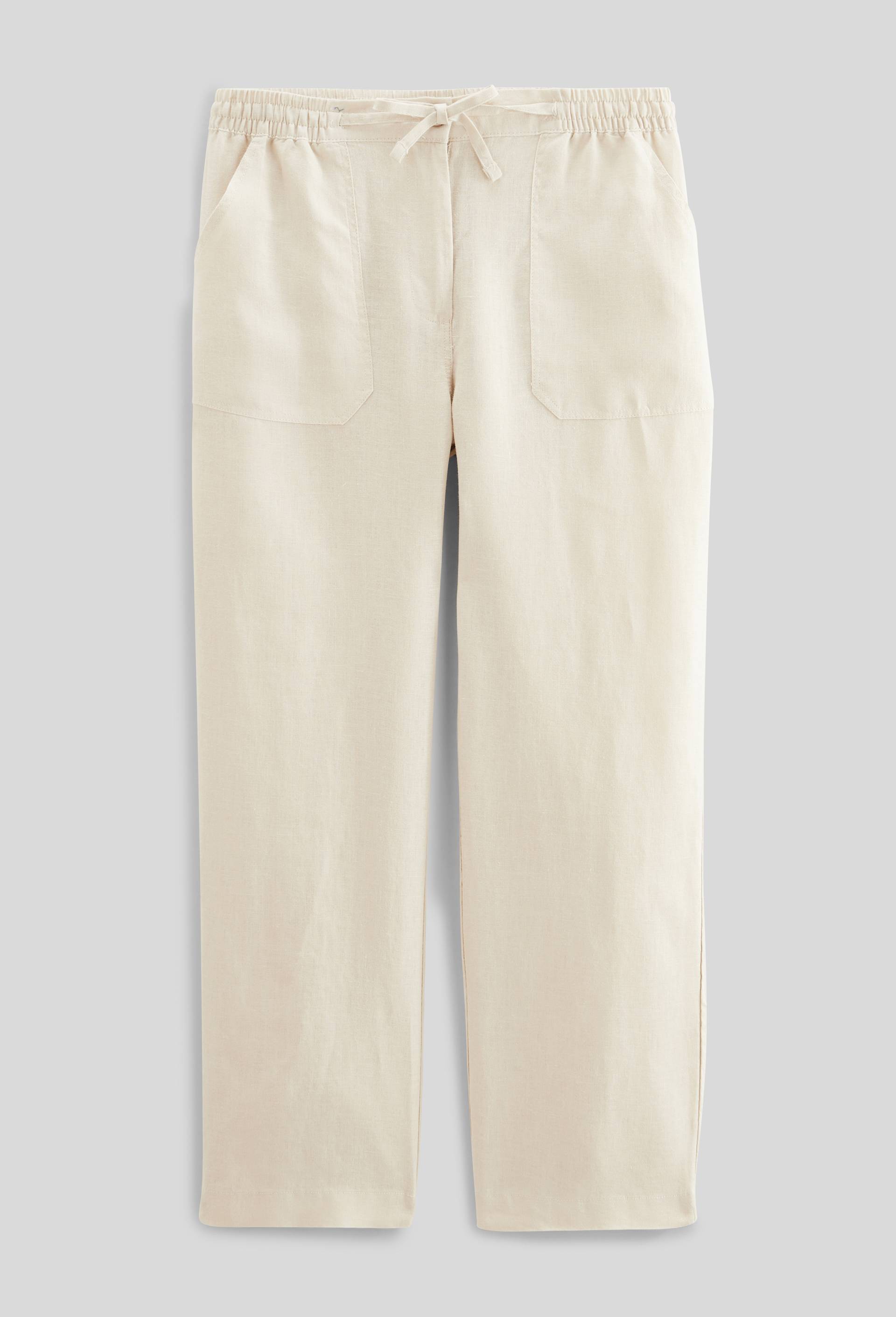 Pantalon taille semi-élastiquée uni en lin, Beige clair, large image number 2