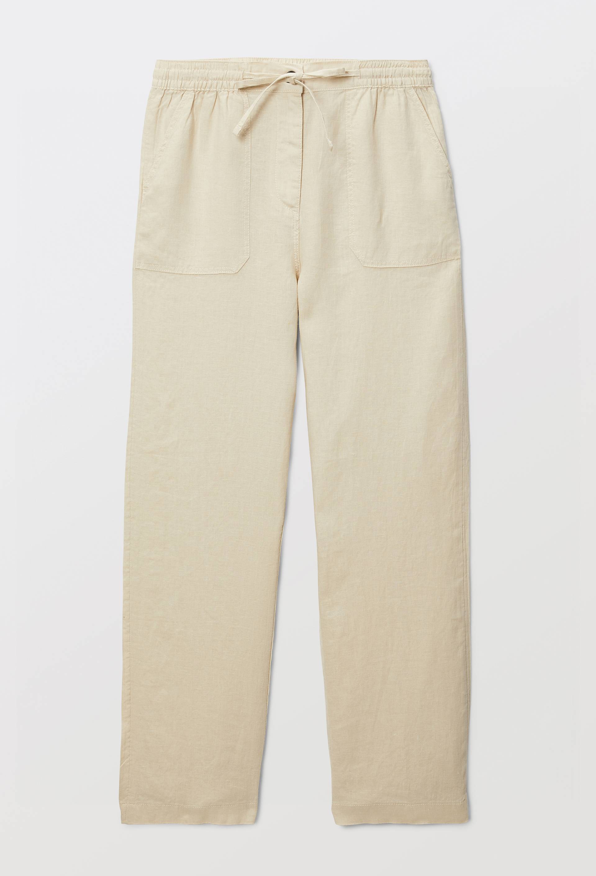 Pantalon taille semi-&eacute;lastiqu&eacute;e uni en lin, Beige clair, large image number 2.0