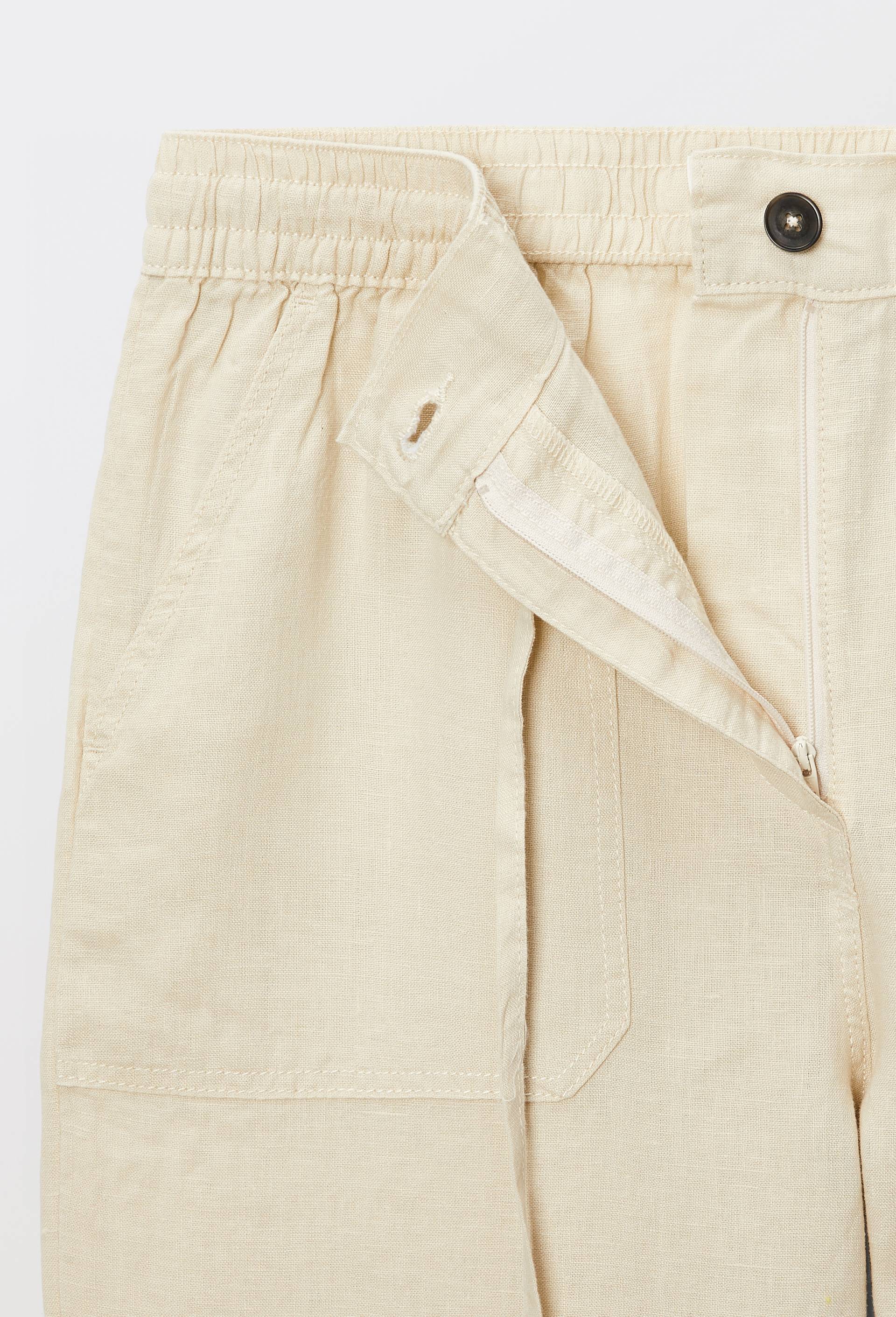 Pantalon taille semi-&eacute;lastiqu&eacute;e uni en lin, Beige clair, large image number 3.0