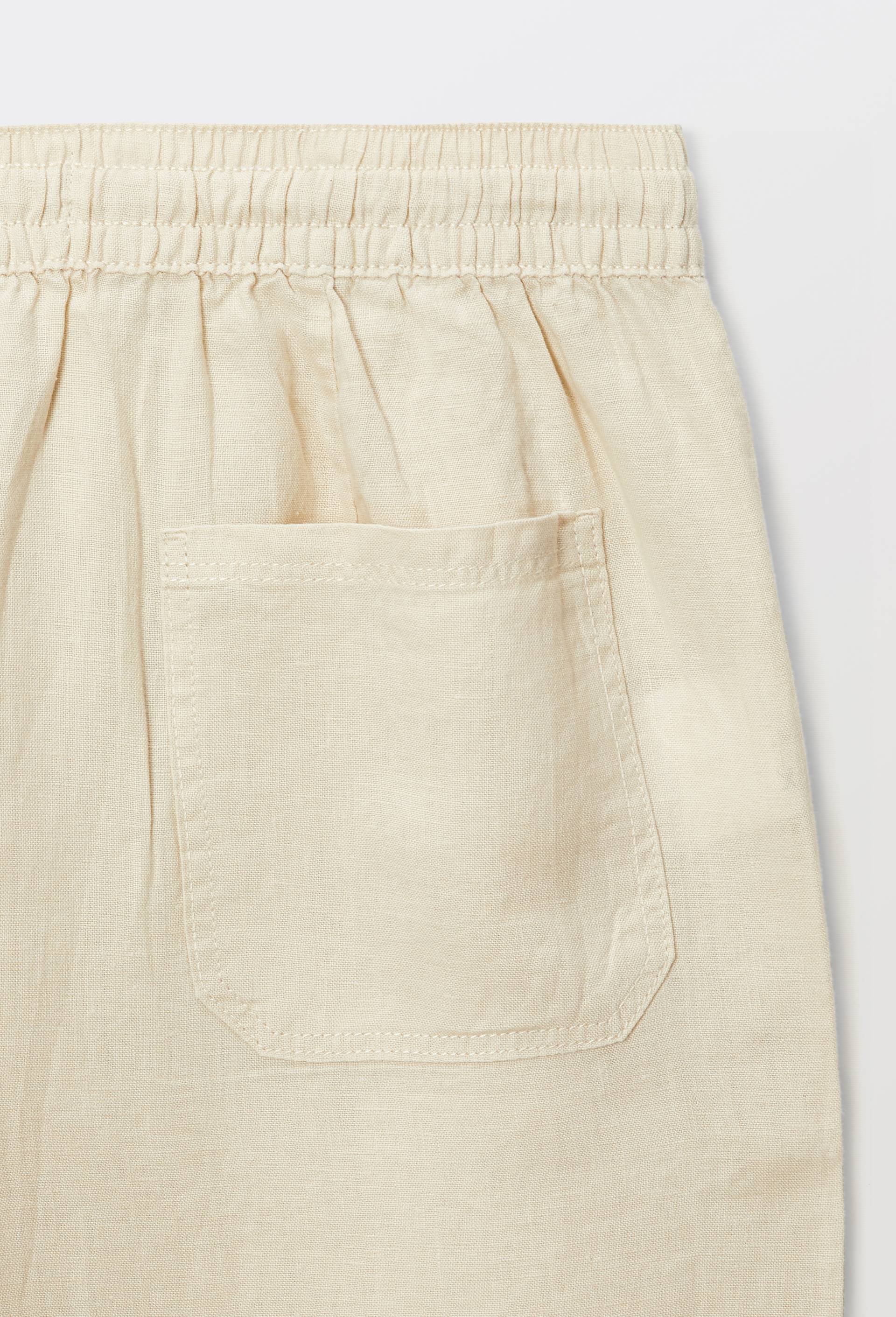 Pantalon taille semi-&eacute;lastiqu&eacute;e uni en lin, Beige clair, large image number 4