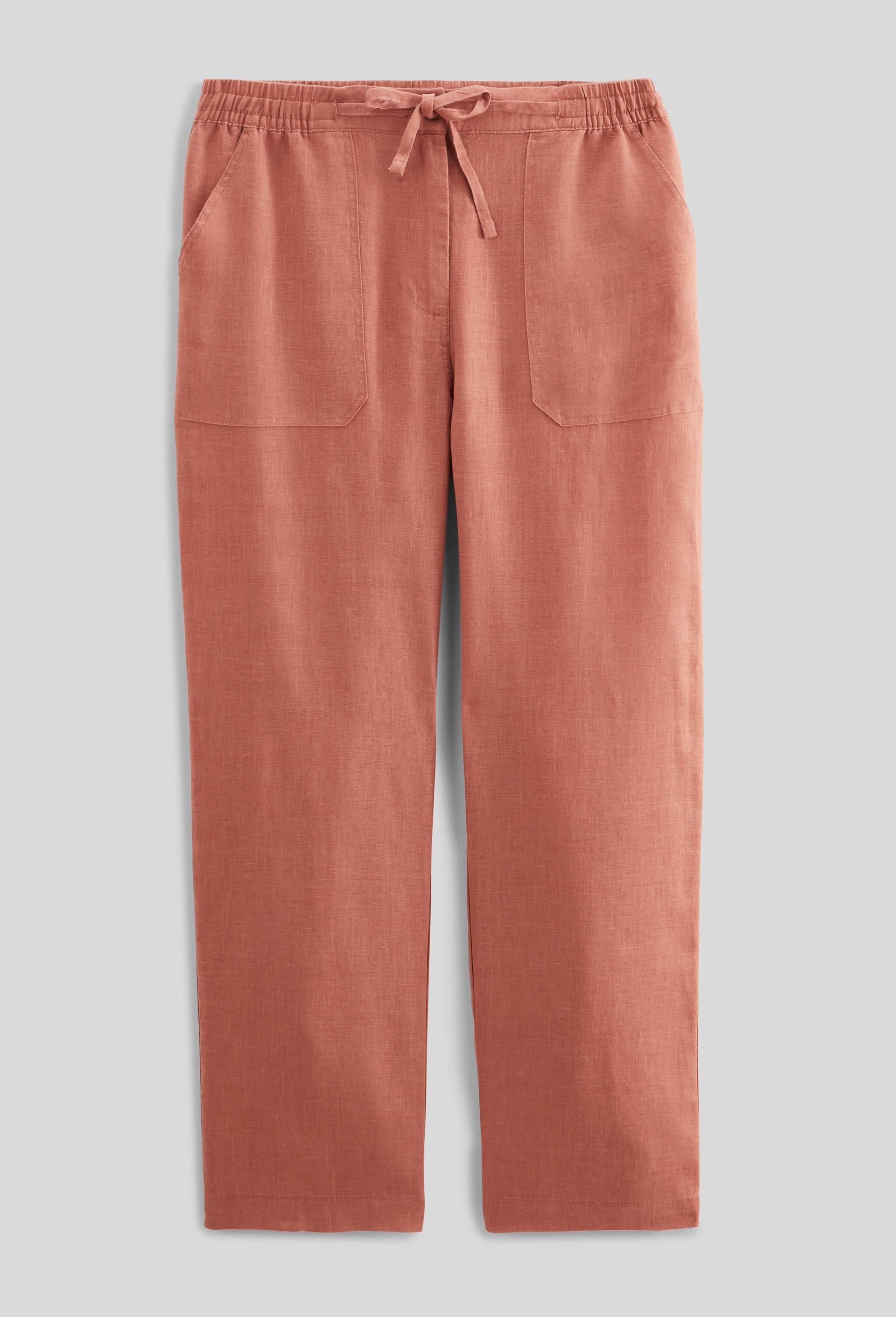 Pantalon taille semi-élastiquée uni en lin, Orange, large image number 2
