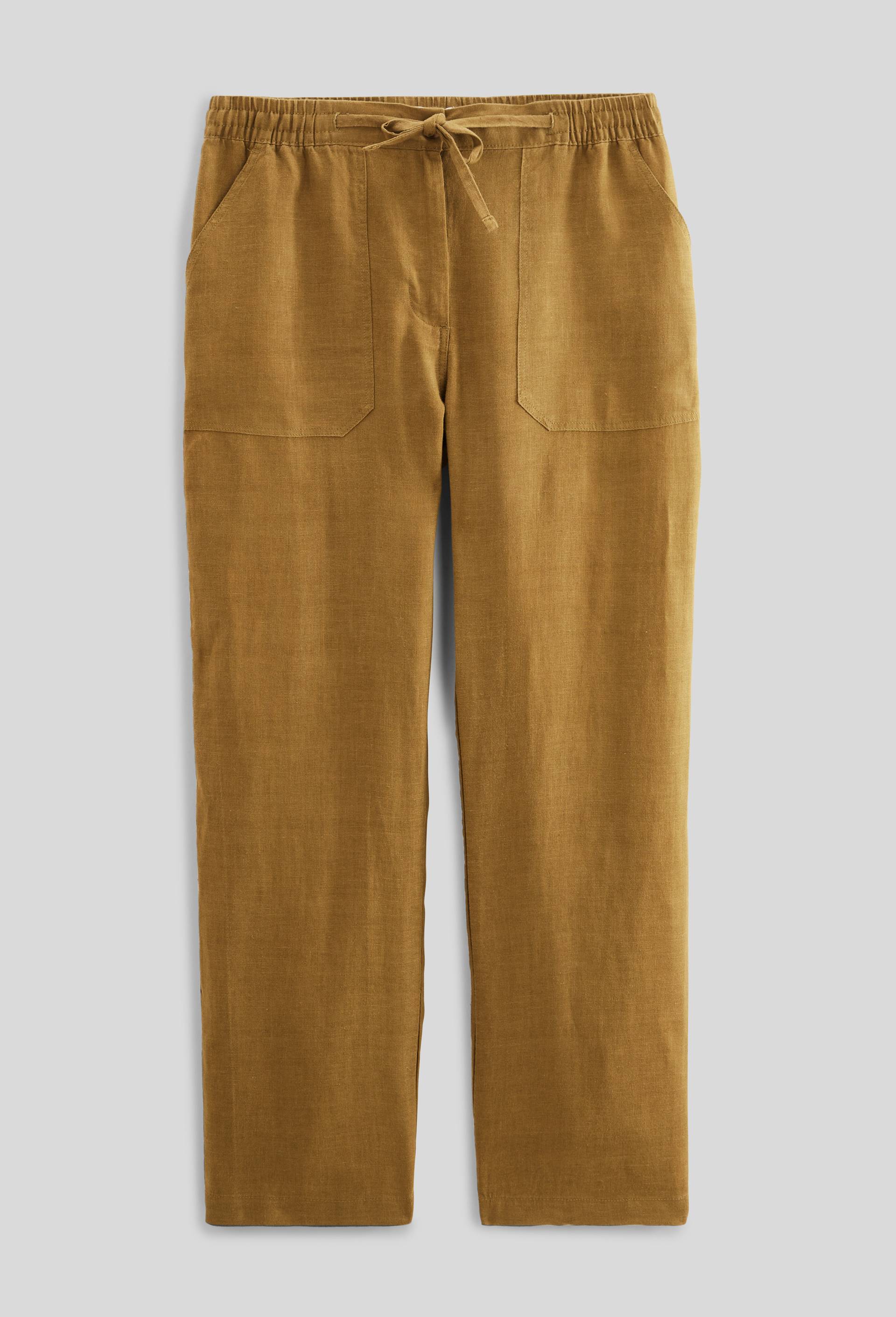 Pantalon taille semi-élastiquée uni en lin, Vert, large image number 2