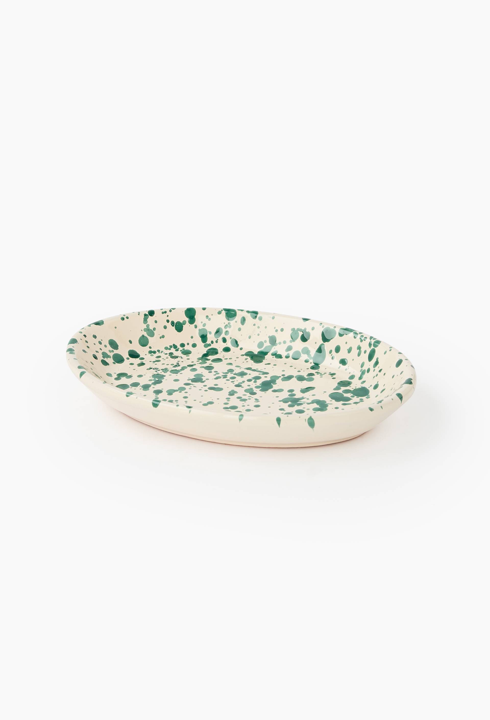 Plat ovale finition tachet&eacute;e, 20cm, Blanc, large image number 1