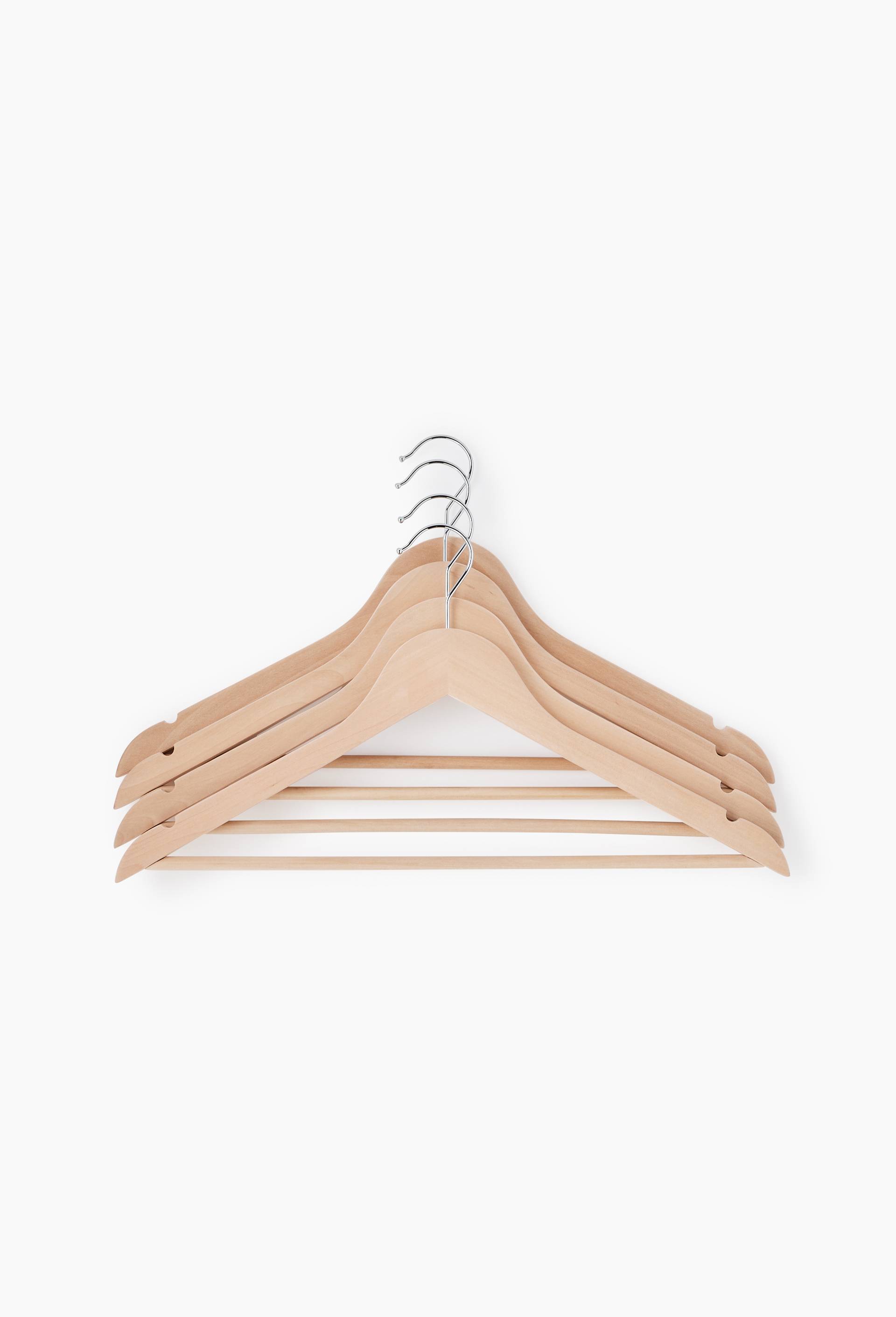 Lot de 4 cintres, en bois, Beige clair, large image number 0
