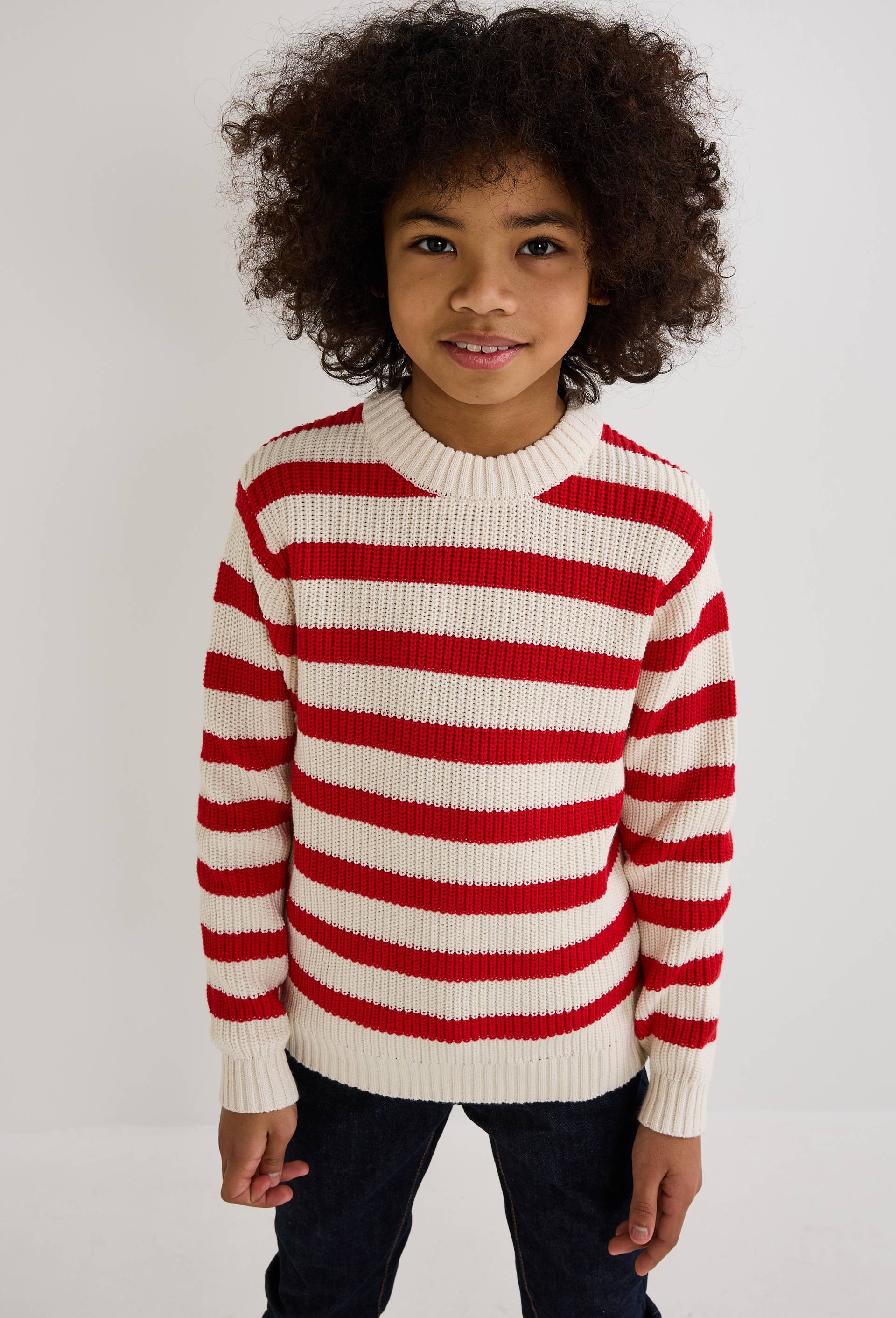 Pull ray&eacute; en coton, Orange fonc&eacute;, large image number 0