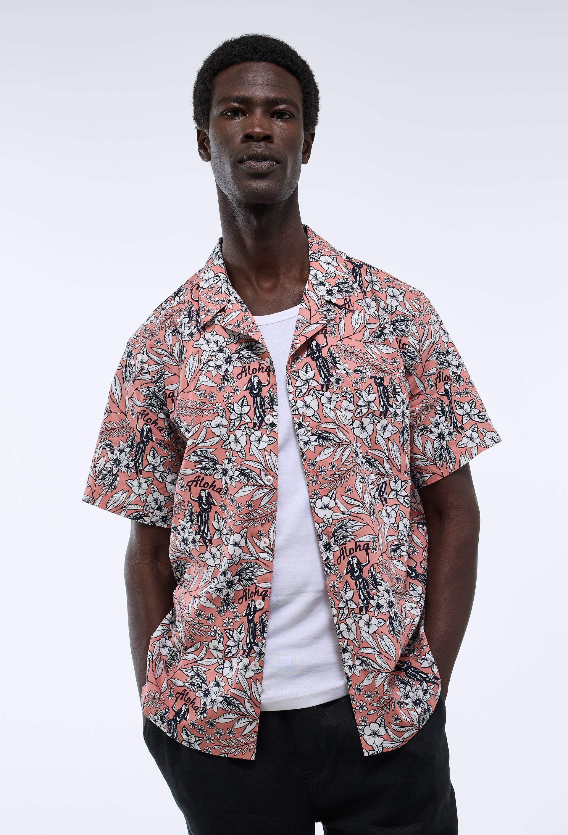 Chemise manches courtes imprim&eacute; en coton BIO GOTS, Rose, large image number 2