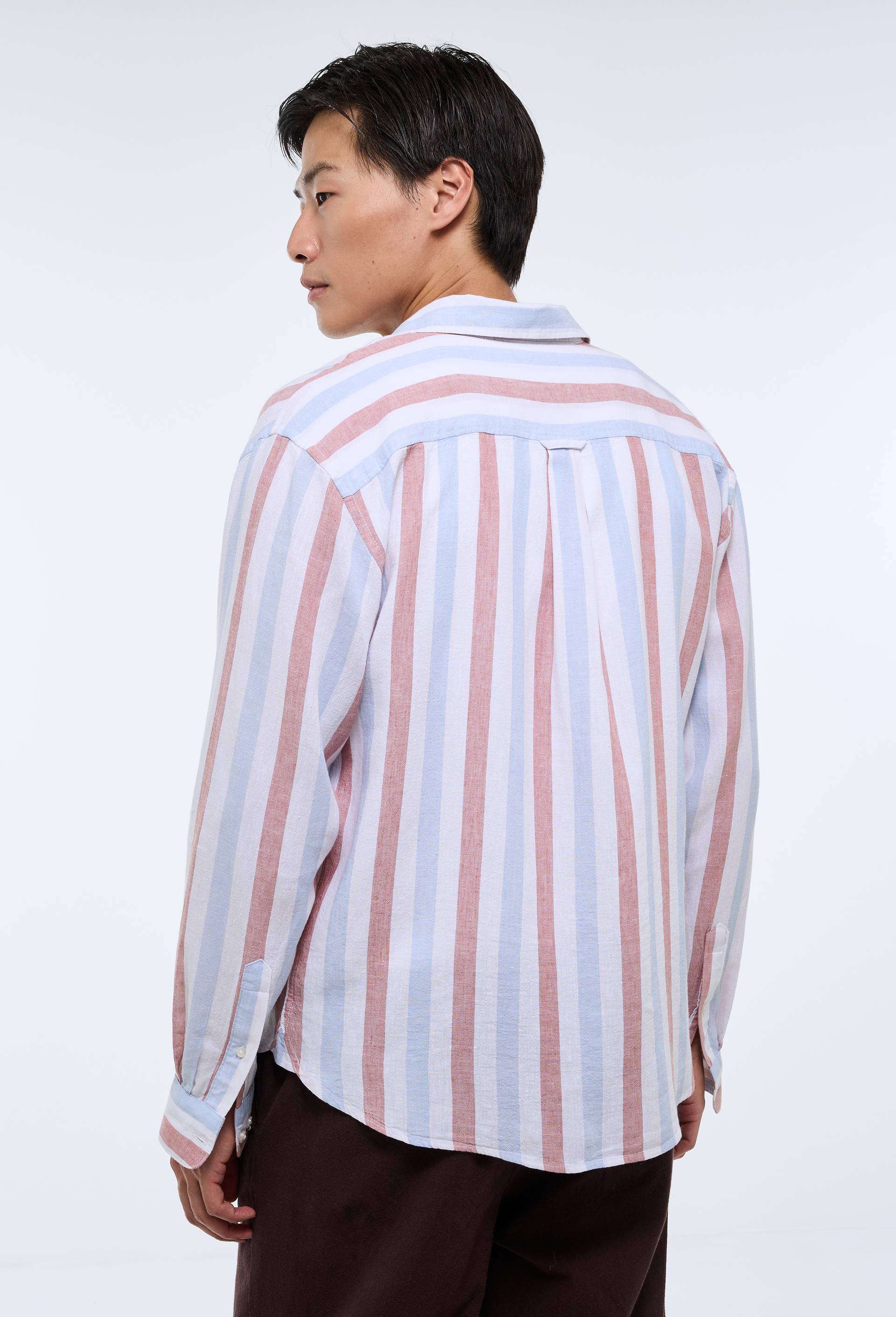 Chemise manches longues ray&eacute;e en m&eacute;lange lin, Rose, large image number 1.0