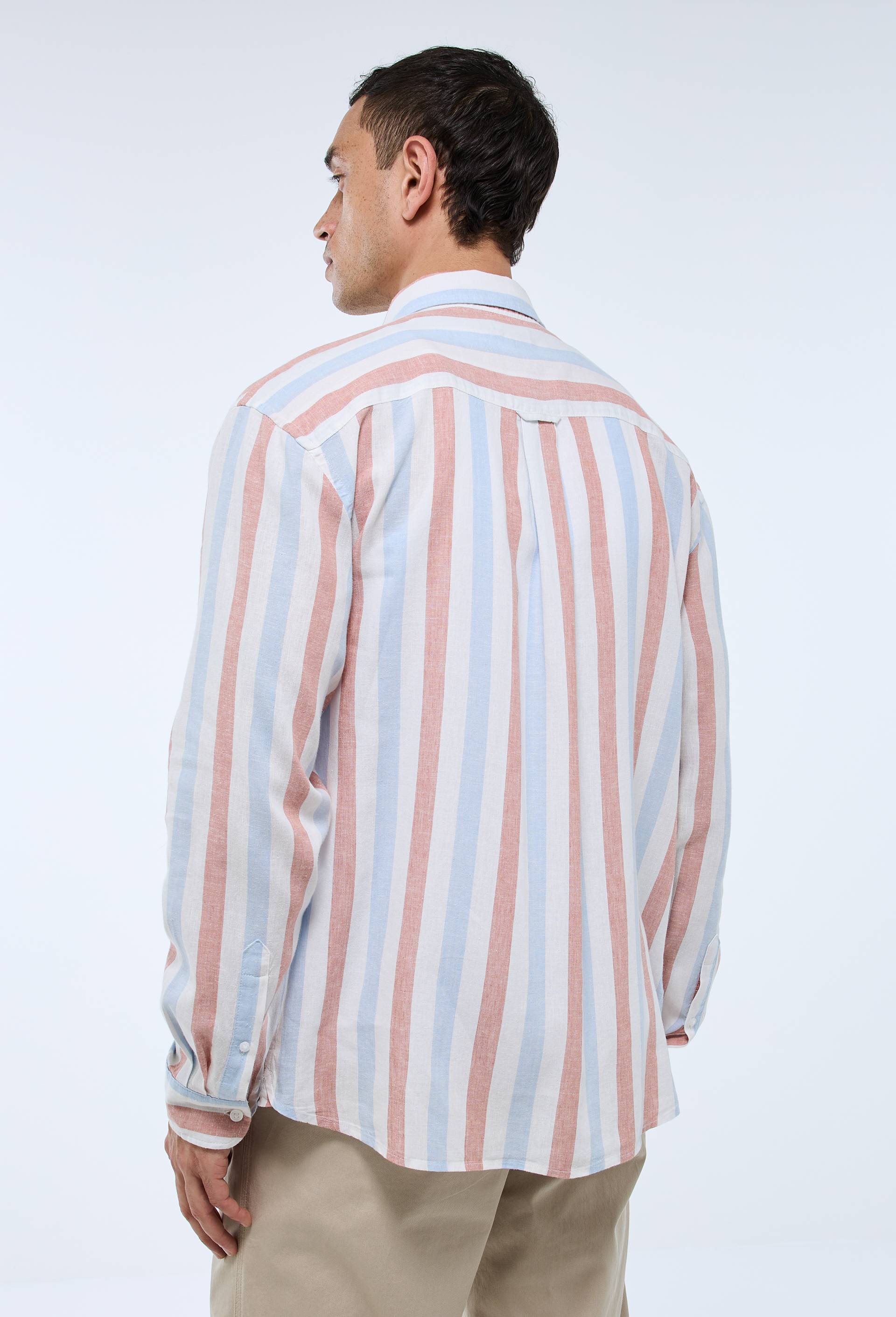 Chemise manches longues ray&eacute;e en m&eacute;lange lin, Rose, large image number 4.0