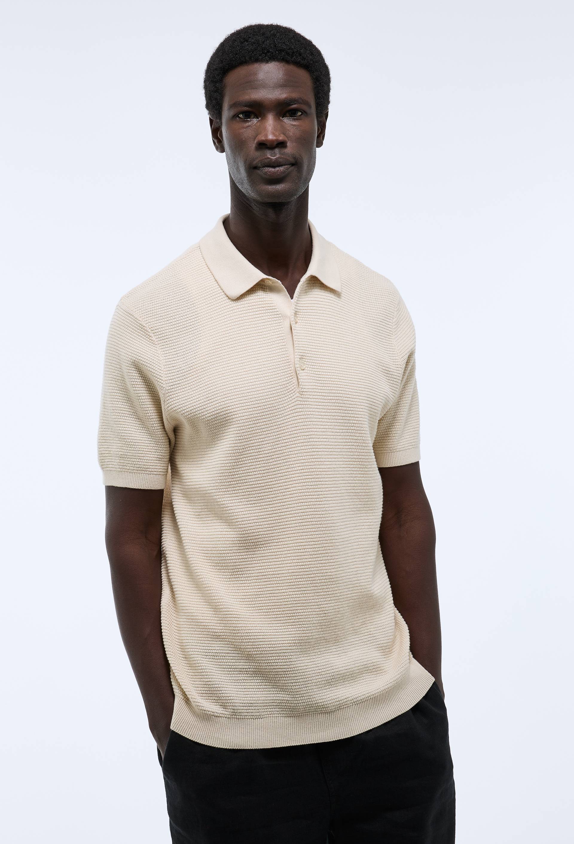 Polo en maille de coton, Beige clair, swatch image