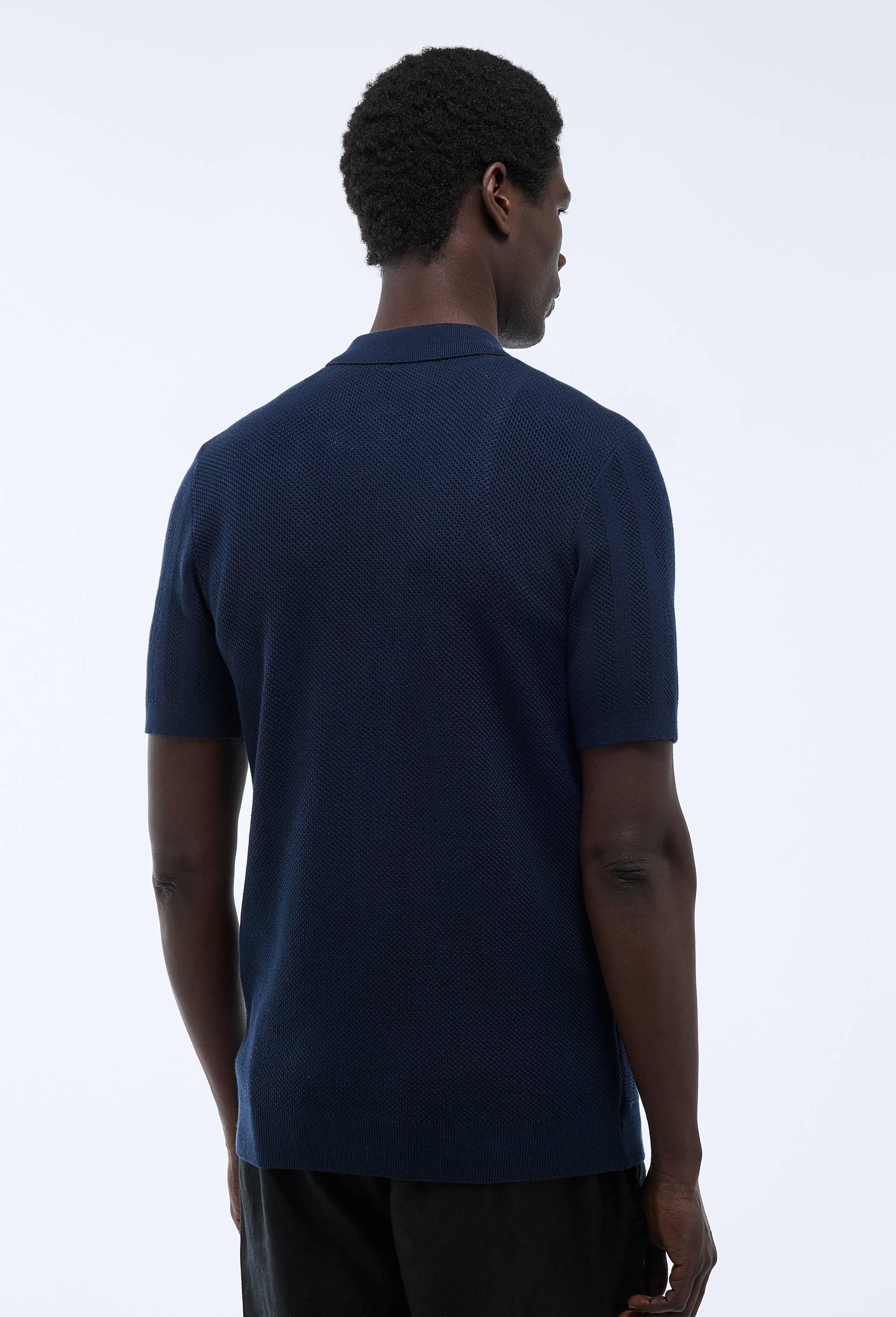 Polo en maille en mélange de coton, Bleu foncé, large image number 1