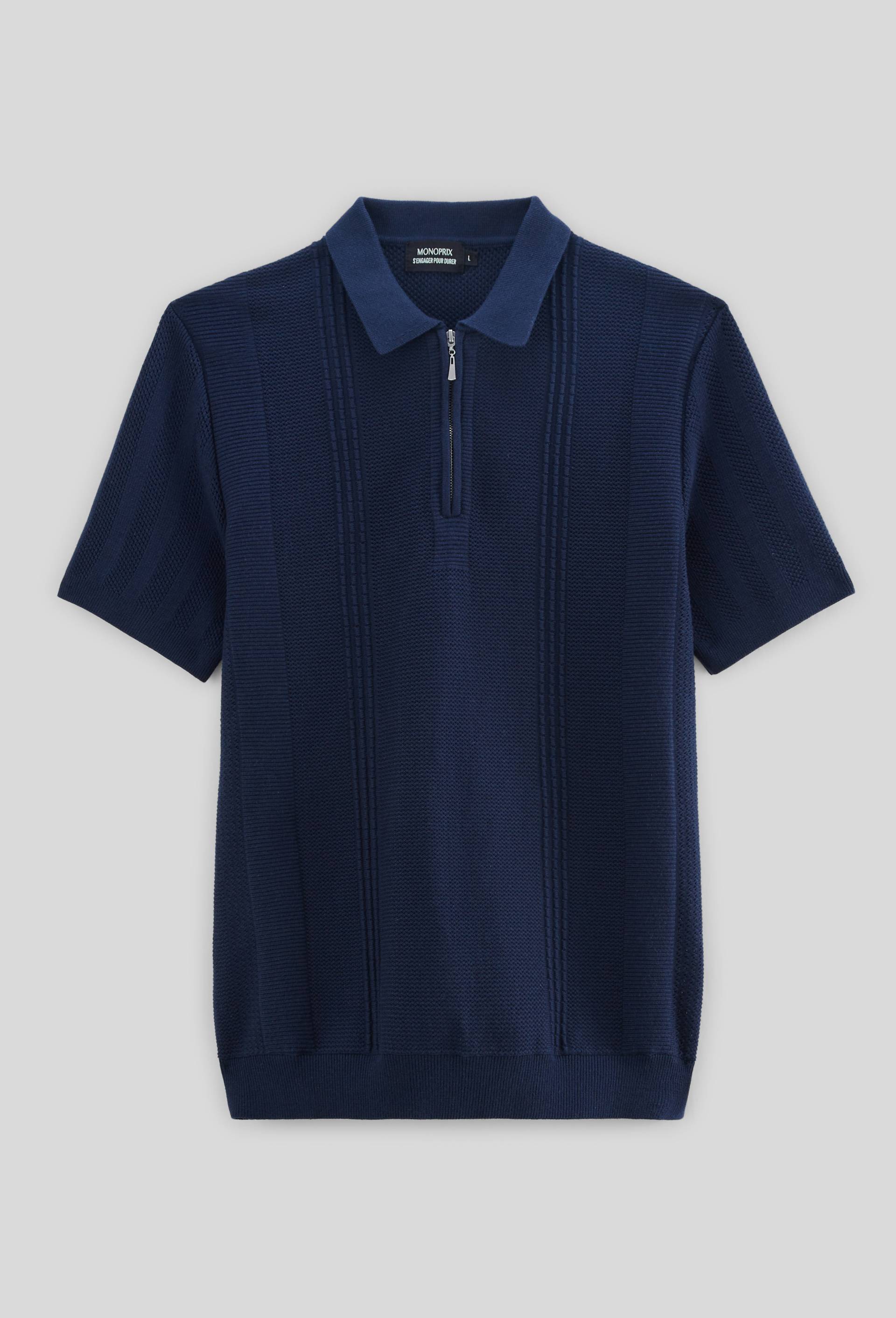 Polo en maille en mélange de coton, Bleu foncé, large image number 2