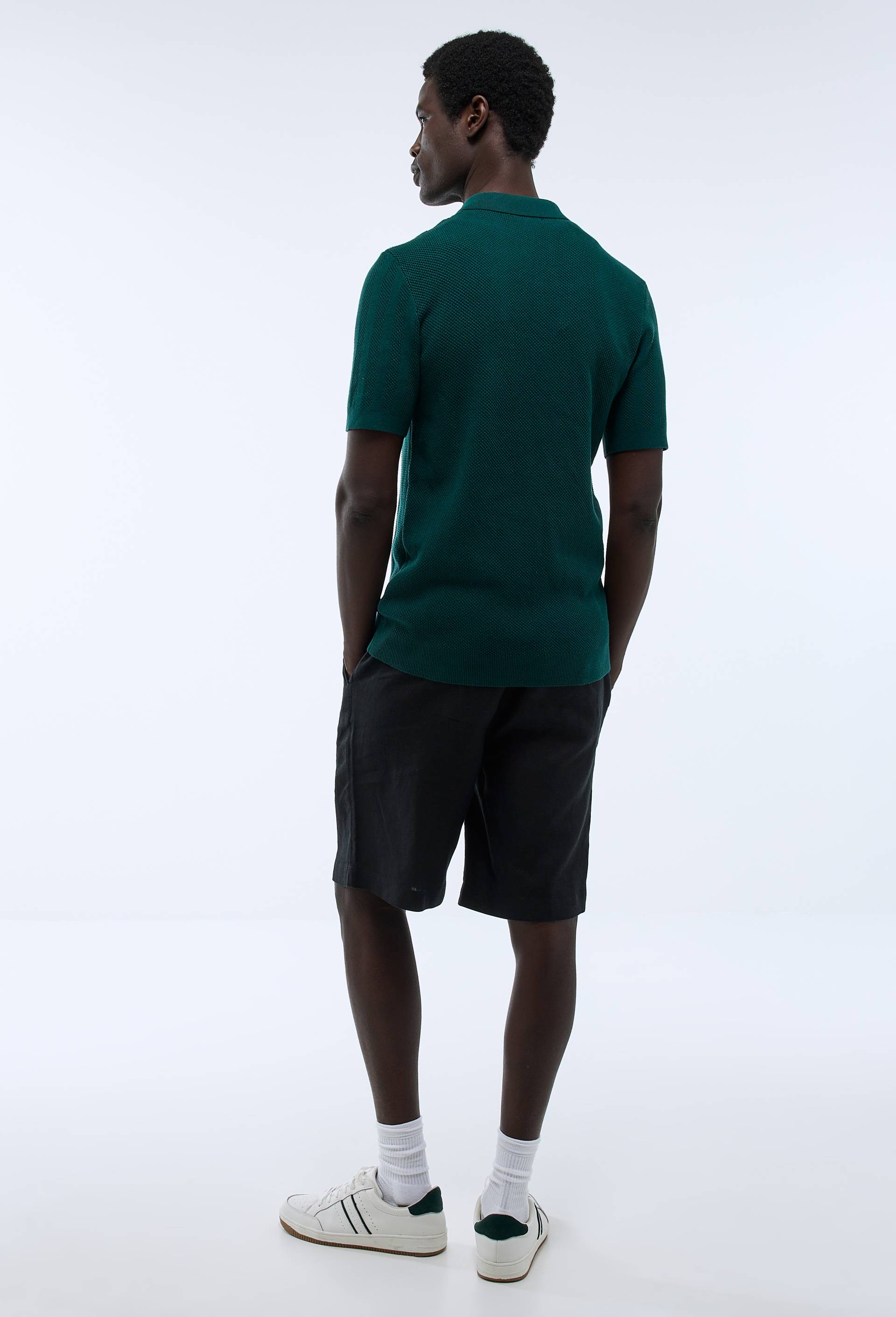 Polo en maille en mélange de coton, Vert foncé, large image number 1