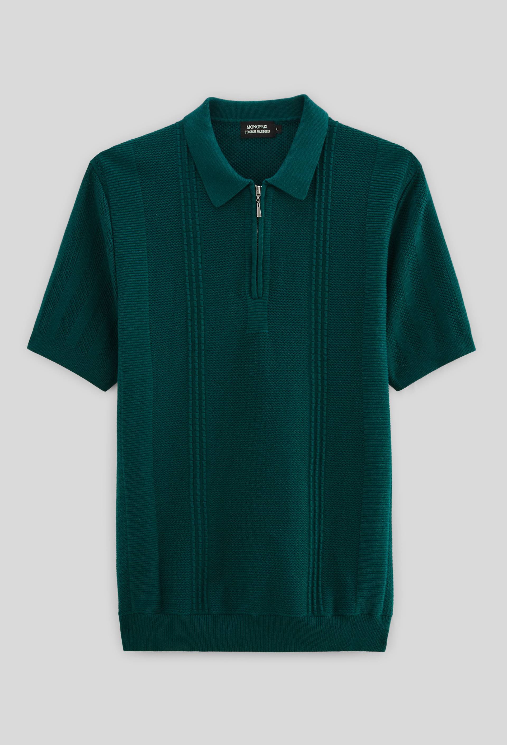 Polo en maille en mélange de coton, Vert foncé, large image number 2