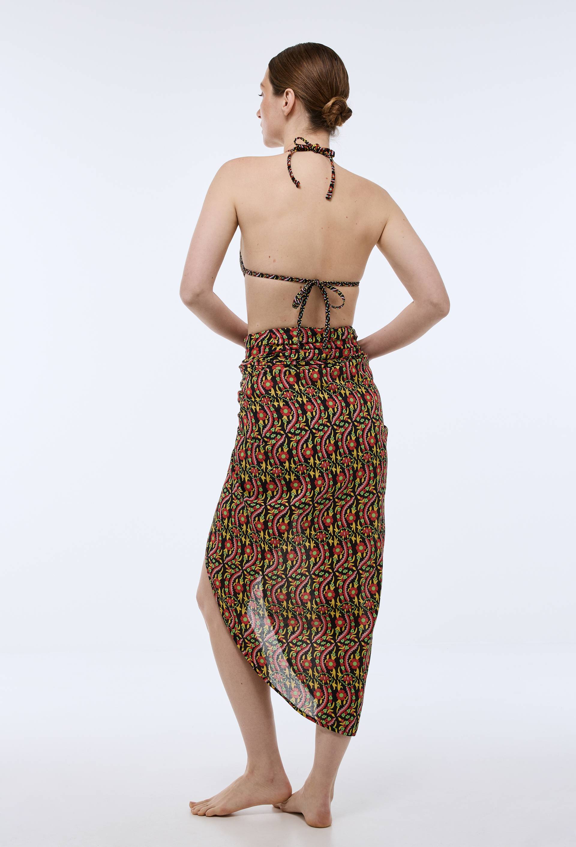 Paréo imprimé à nouer en voile de coton BIO GOTS - CAROLINE DE BENOIST X MONOPRIX, Noir, large image number 1.0