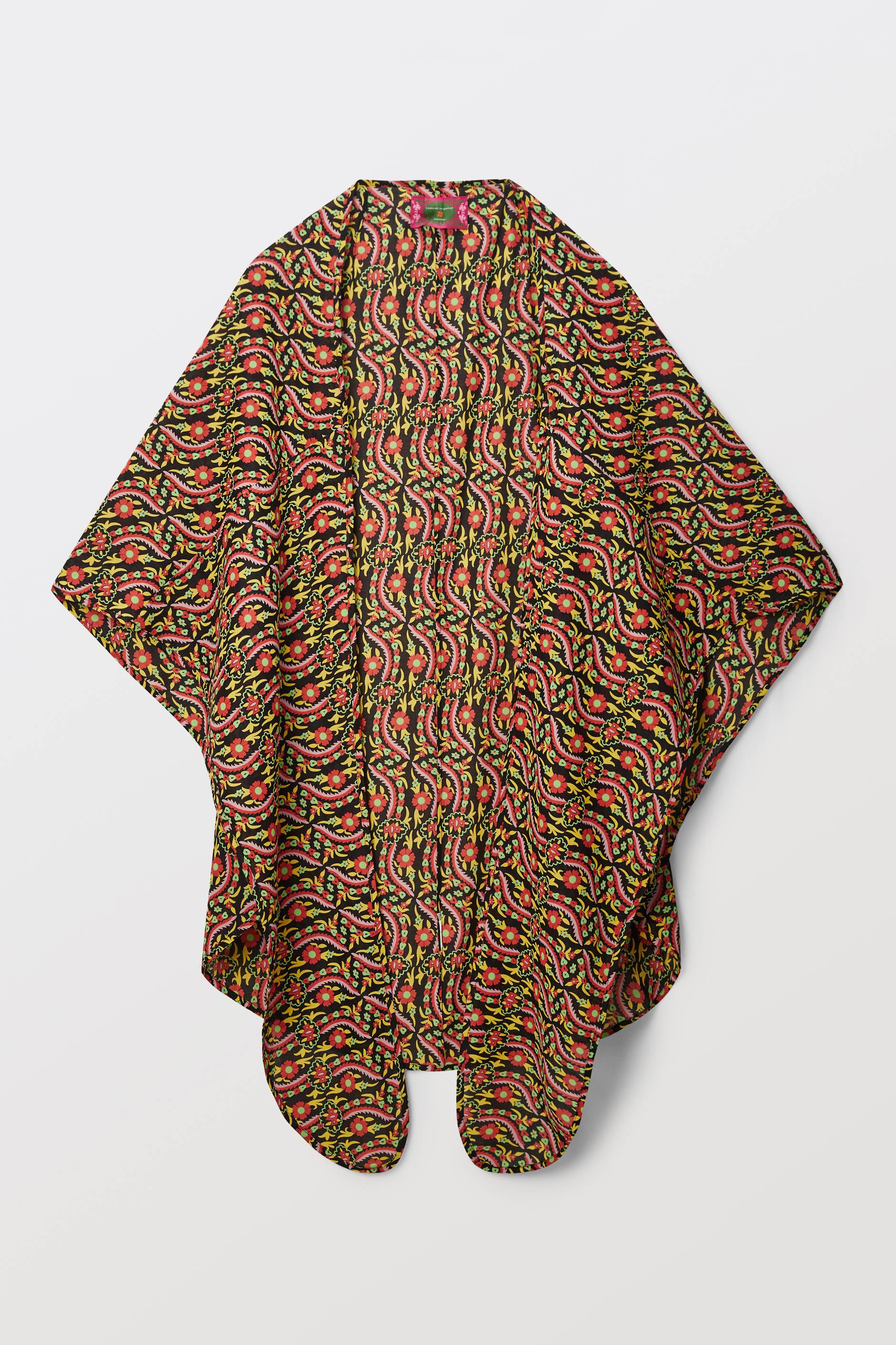 Paréo imprimé à nouer en voile de coton BIO GOTS - CAROLINE DE BENOIST X MONOPRIX, Noir, large image number 2.0