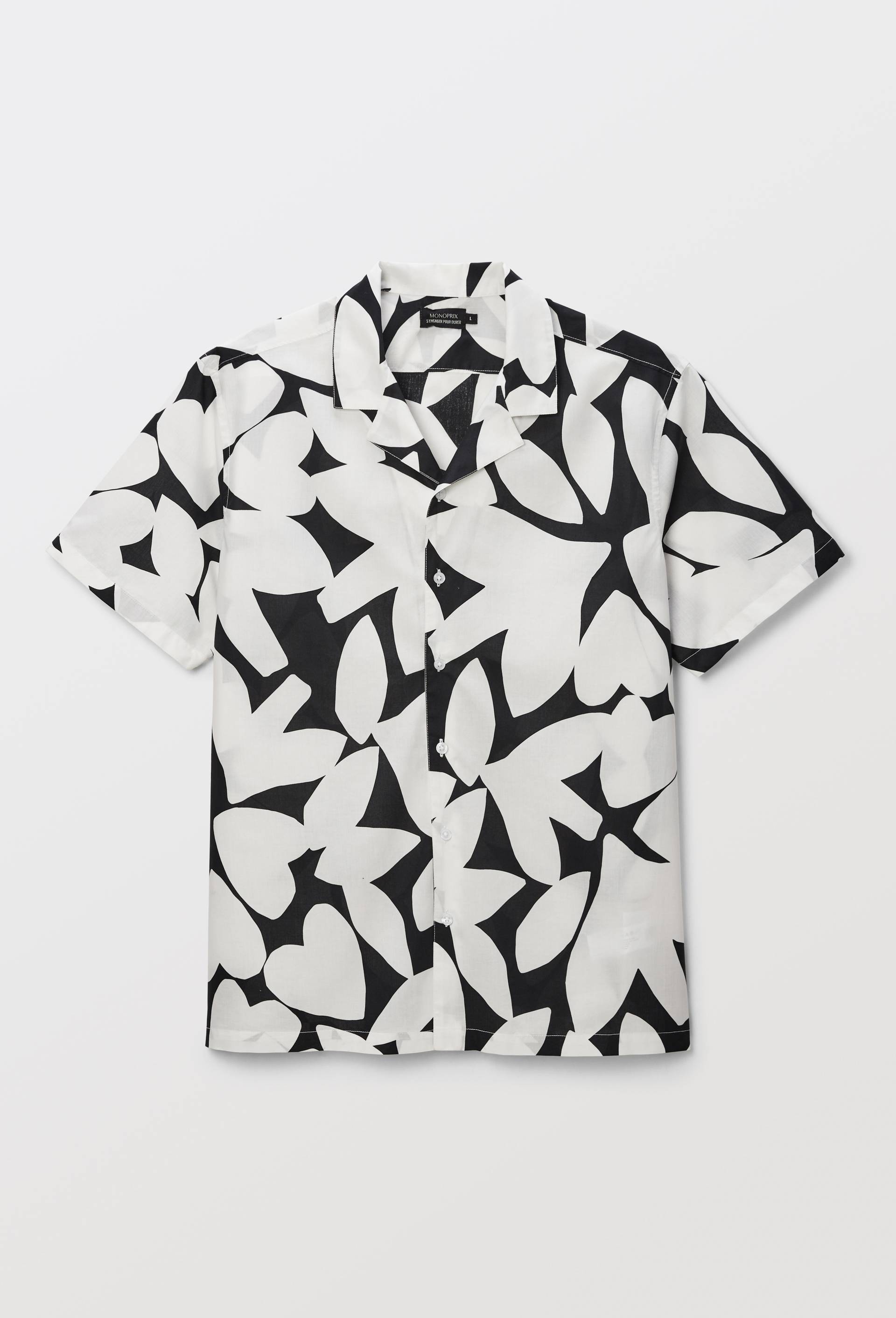 Chemise manches courtes col cuba en coton BIO GOTS, Noir, large image number 0.0