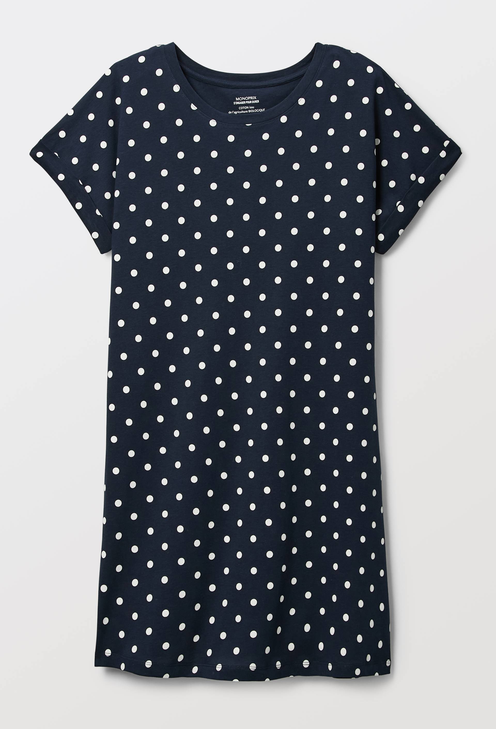 Chemise de nuit manches courtes &agrave; pois en coton BIO, Bleu fonc&eacute;, large image number 2