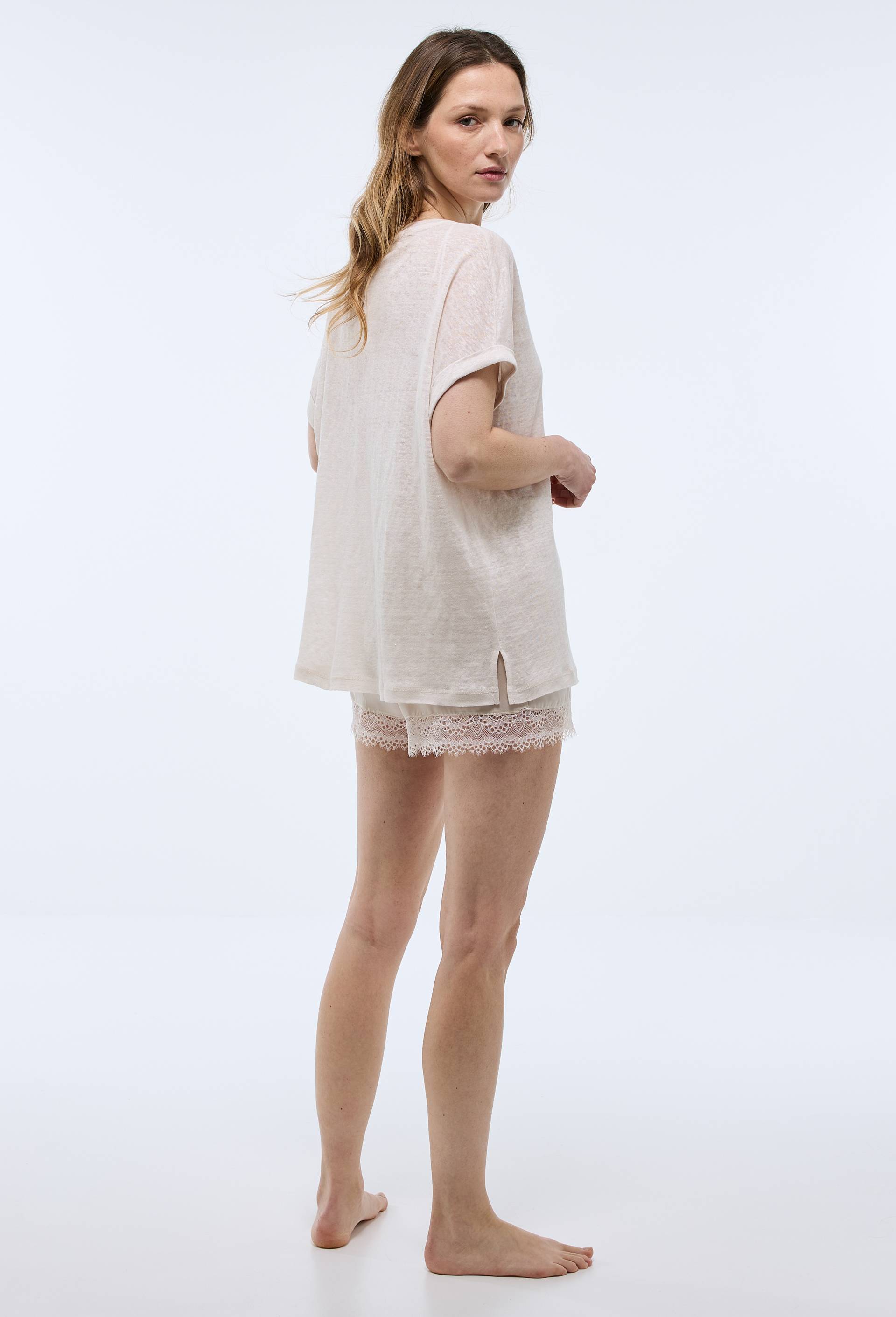 T-shirt col rond en lin jersey, Beige clair, large image number 1.0