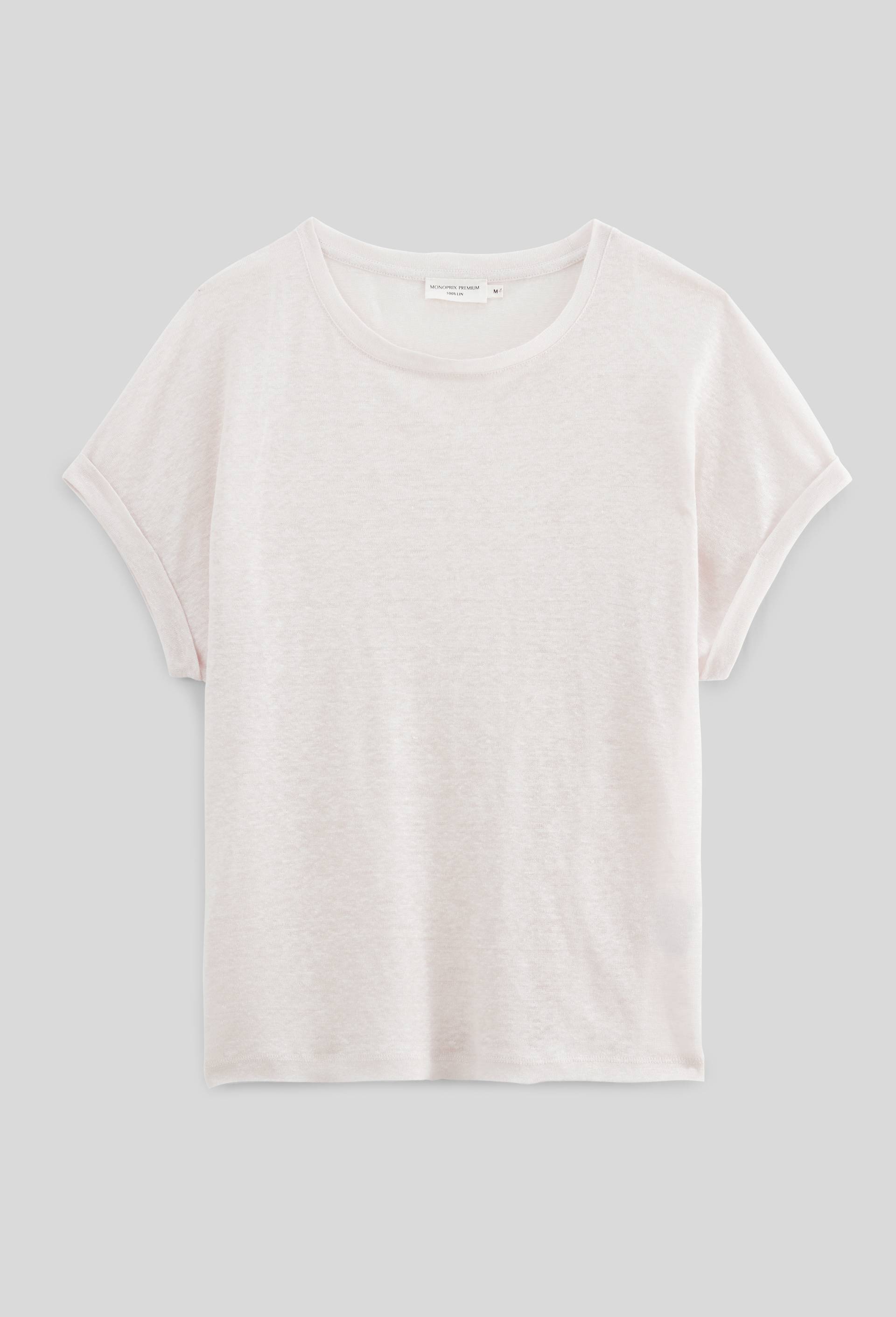 T-shirt col rond en lin jersey, Beige clair, large image number 2