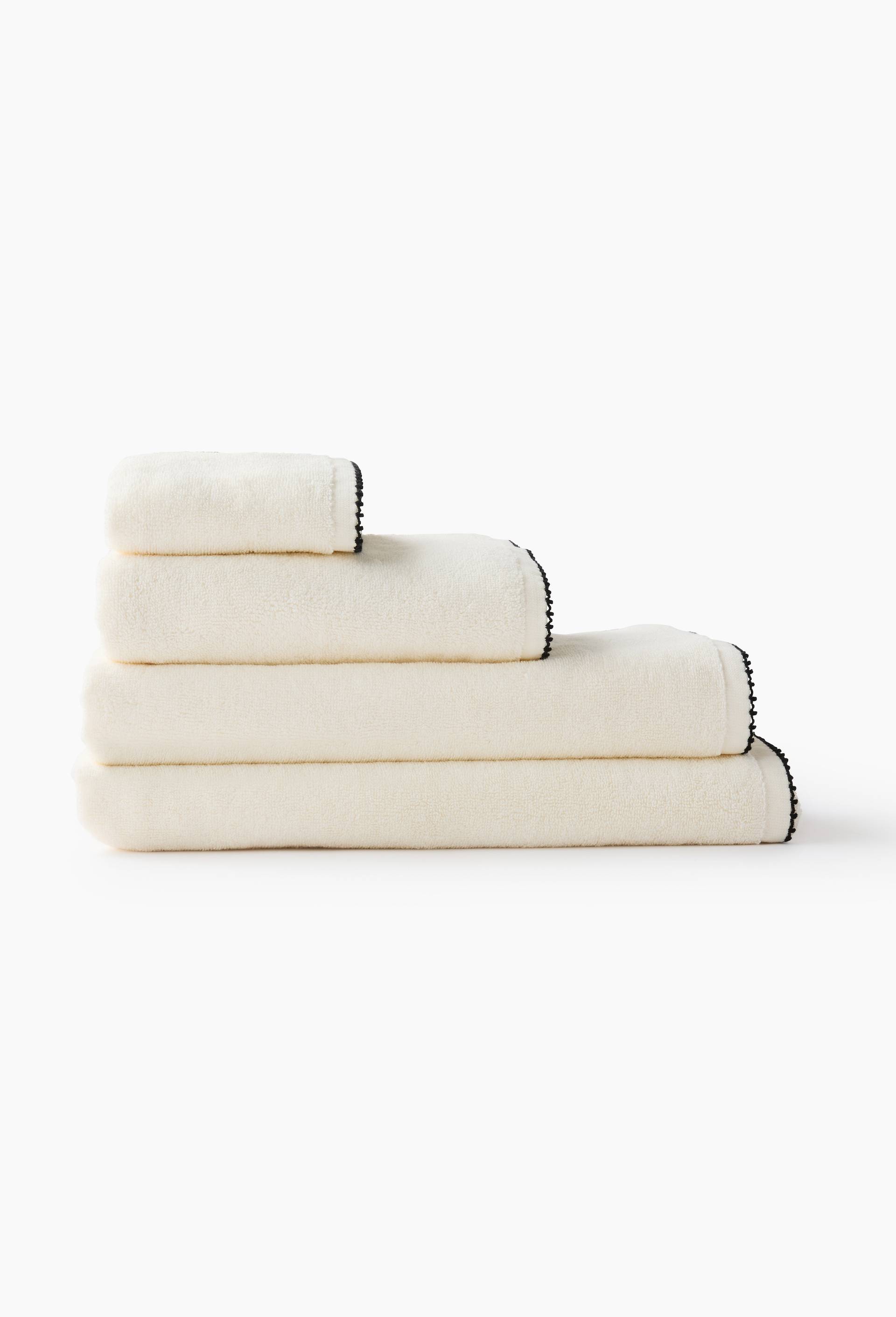 Serviette de bain &agrave; finition croquet, en coton BIO GOTS, Ecru, swatch image