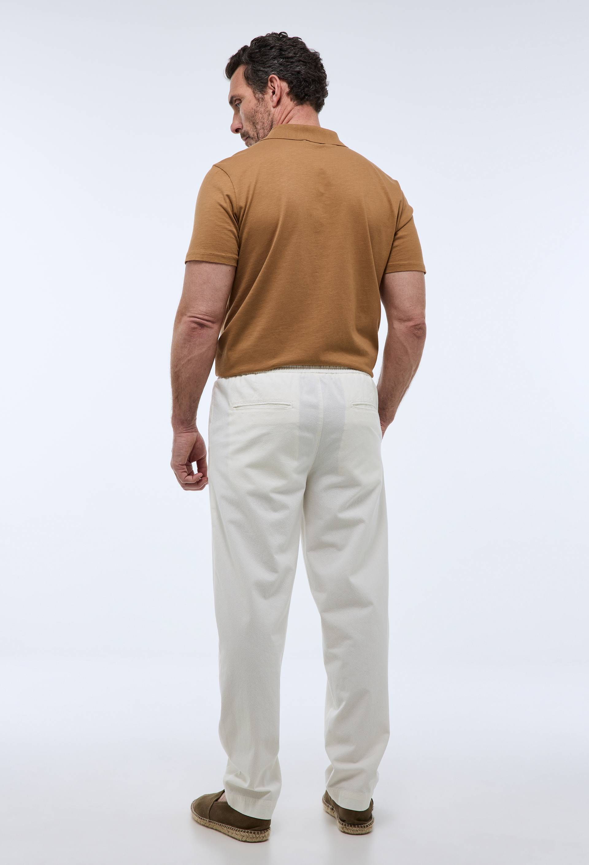Pantalon à plis taille élastiquée en coton BIO GOTS, Ecru, large image number 1.0