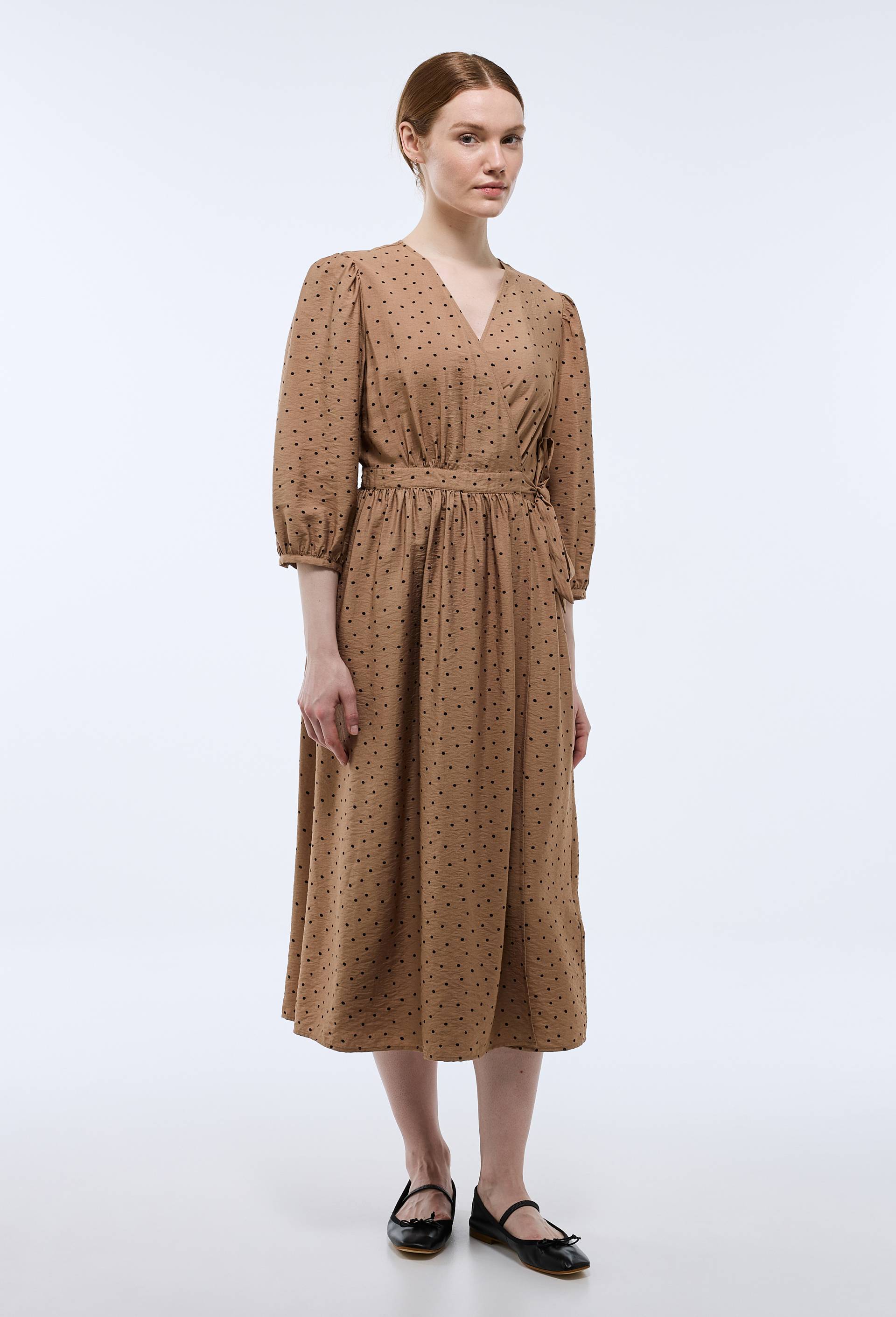 Robe midi cintr&eacute;e imprim&eacute;e, Beige, large image number 0