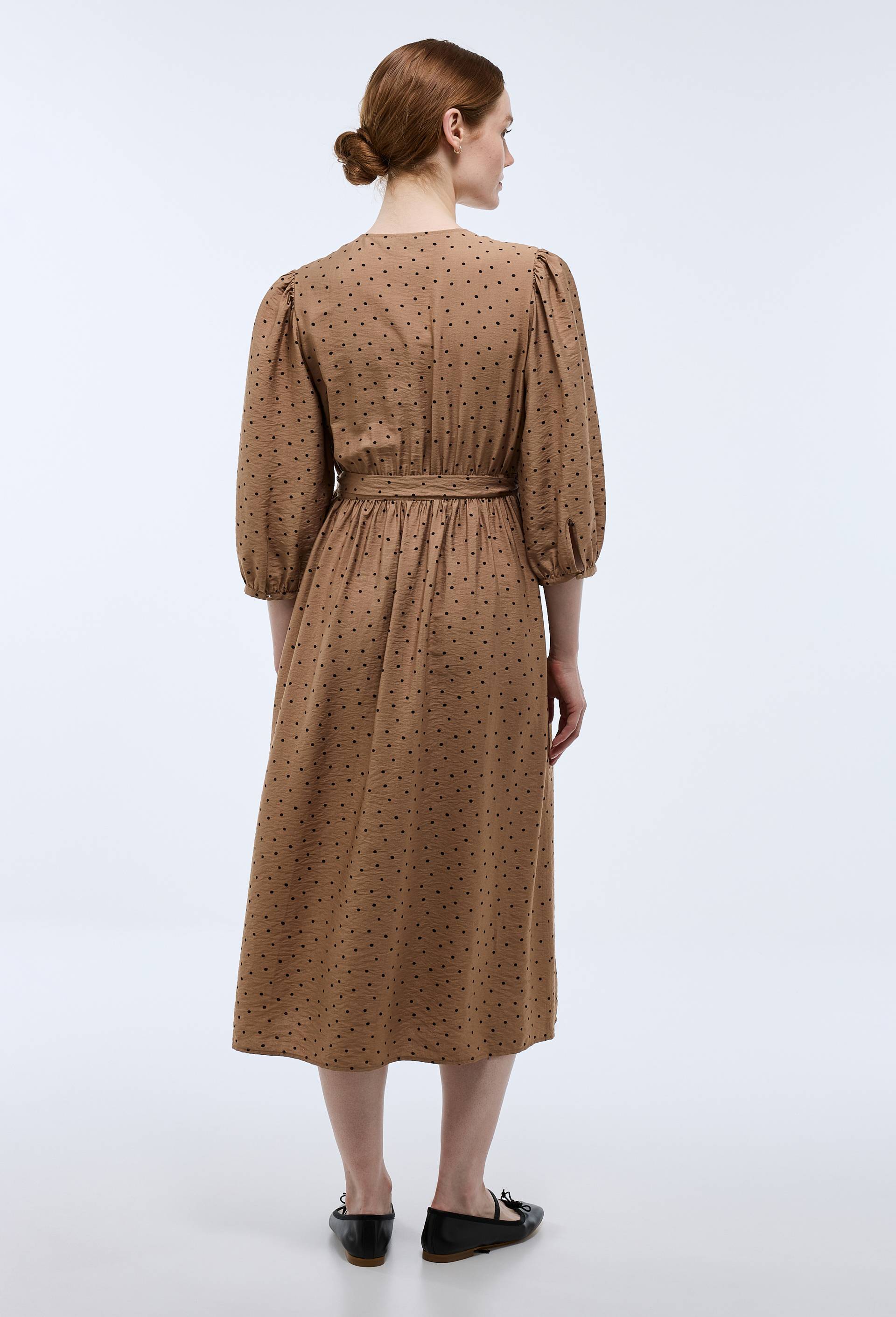 Robe midi cintr&eacute;e imprim&eacute;e, Beige, large image number 1.0