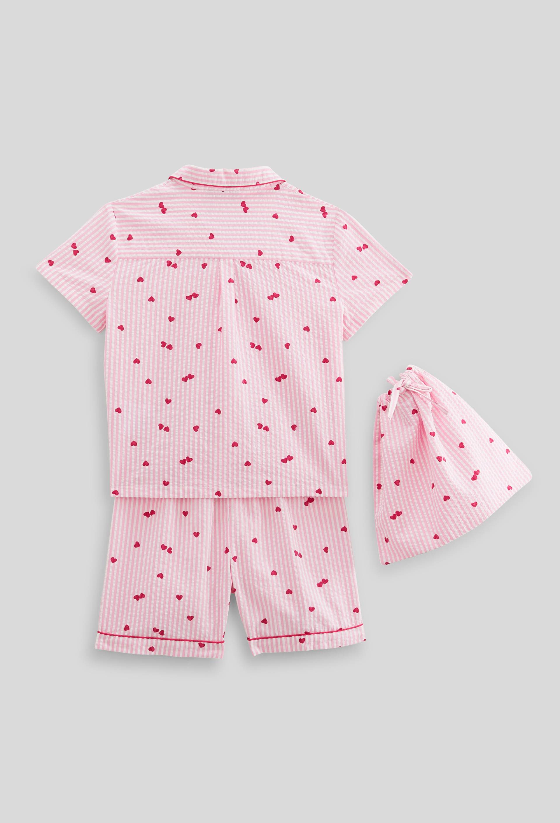 Pyjama chemise short en seesucker rayé en coton BIO GOTS, Rose, large image number 1.0